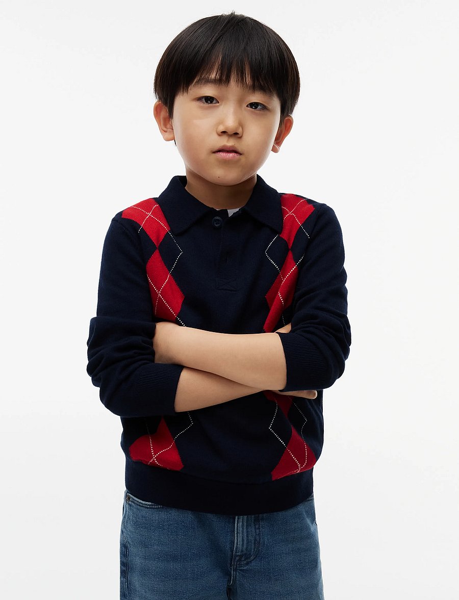 Tommy Hilfiger - KNITTED POLO LS - džemprid - dark blue red argyle - 0