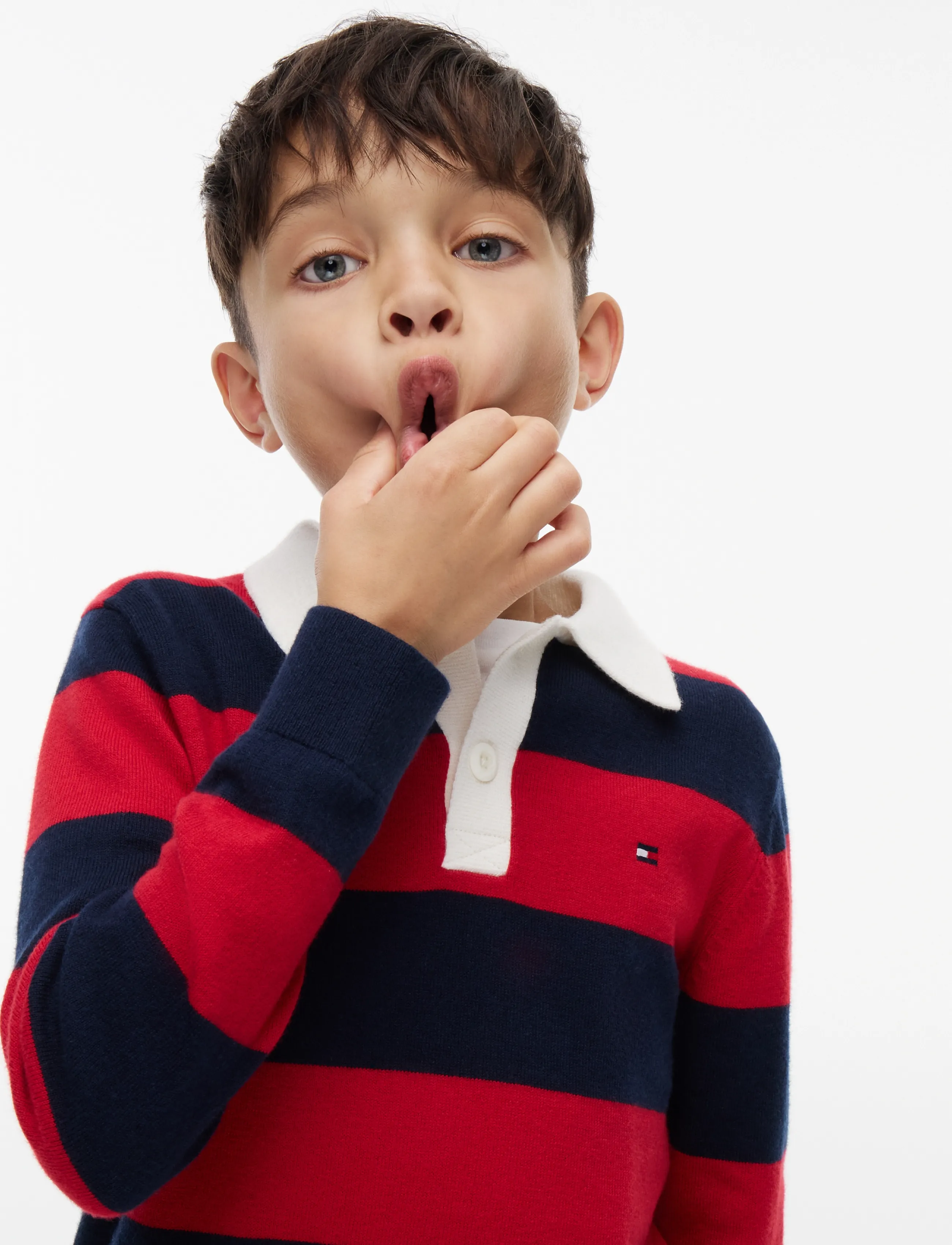 Tommy Hilfiger - KNITTED POLO LS - džemprid - red  dark blue stripe - 3