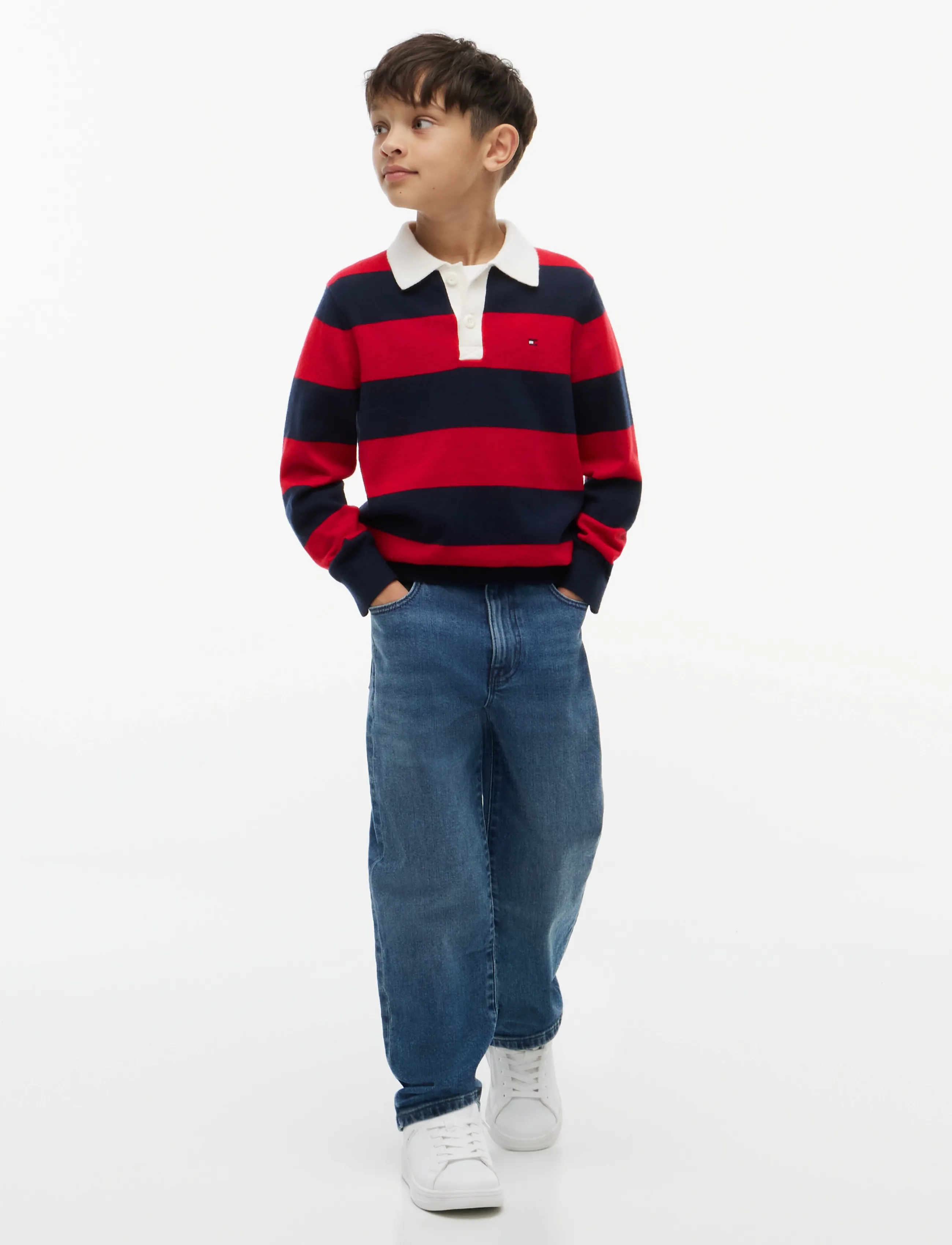 Tommy Hilfiger - KNITTED POLO LS - džemprid - red  dark blue stripe - 4