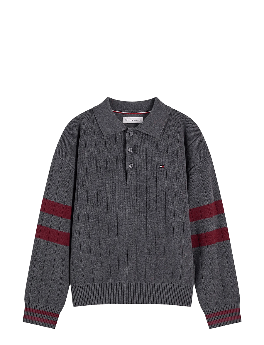 Tommy Hilfiger - KNITTED POLO SWEATER LS - dark grey heather - 1