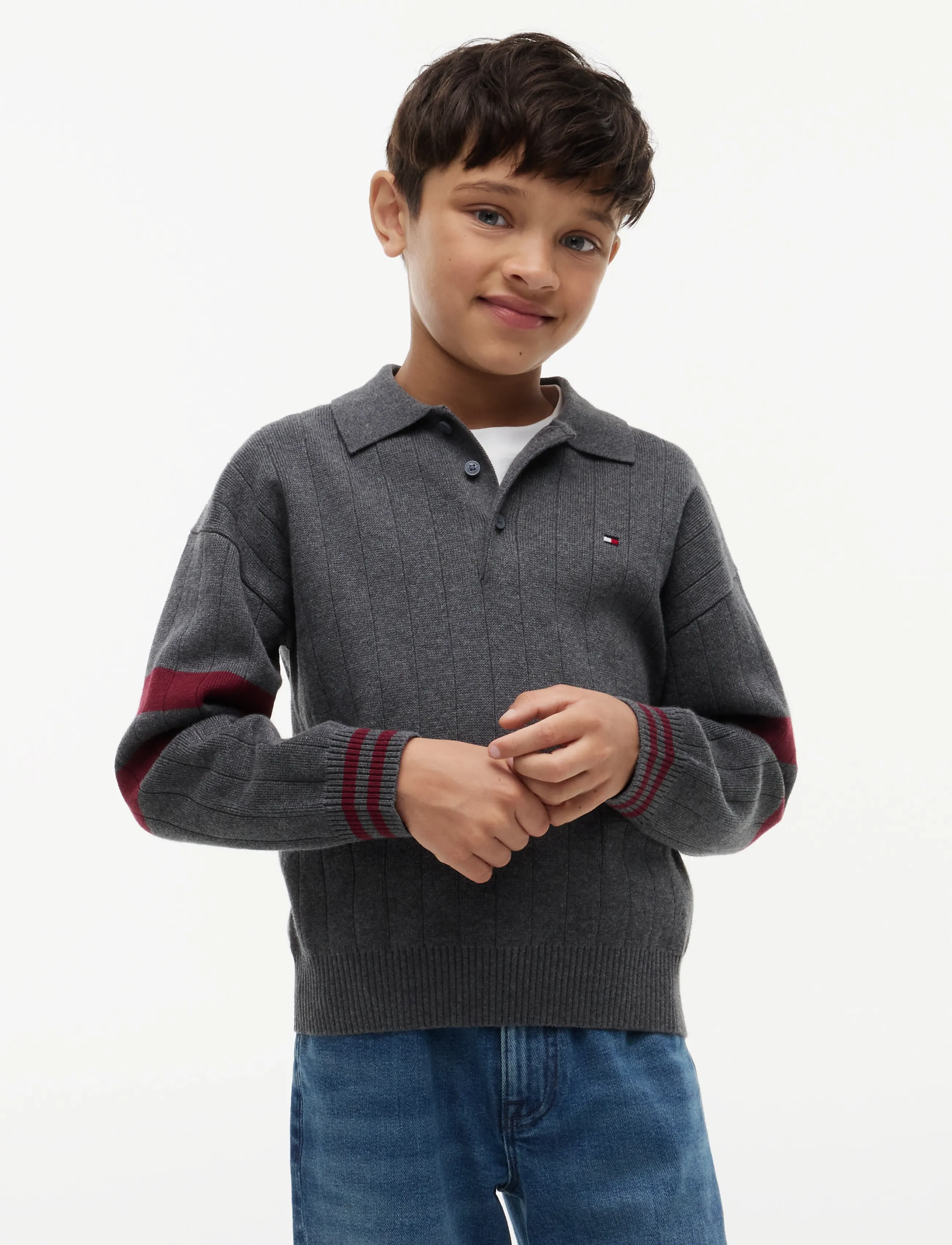 Tommy Hilfiger - KNITTED POLO SWEATER LS - dark grey heather - 0