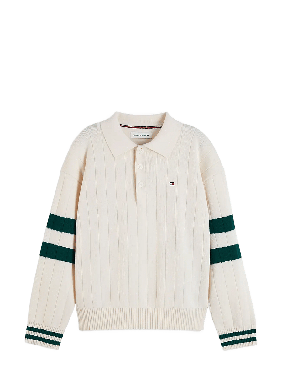 Tommy Hilfiger - KNITTED POLO SWEATER LS - langärmelig poloshirt - ivory petal - 1