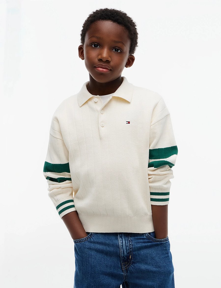 Tommy Hilfiger - KNITTED POLO SWEATER LS - langärmelig poloshirt - ivory petal - 0