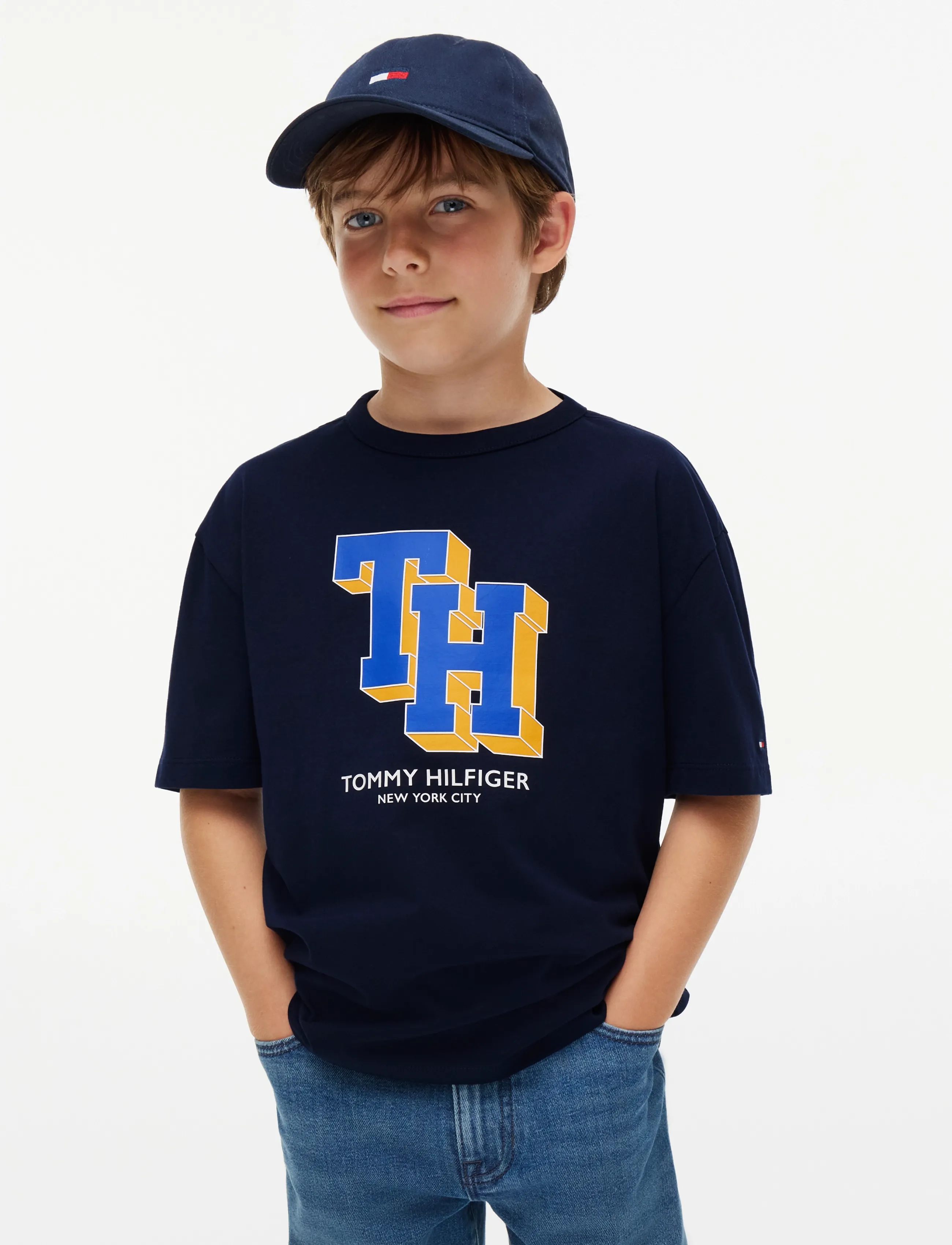 Tommy Hilfiger Th Logo Tee, 140, Navy, T-Shirts > Kortærmede, Børn