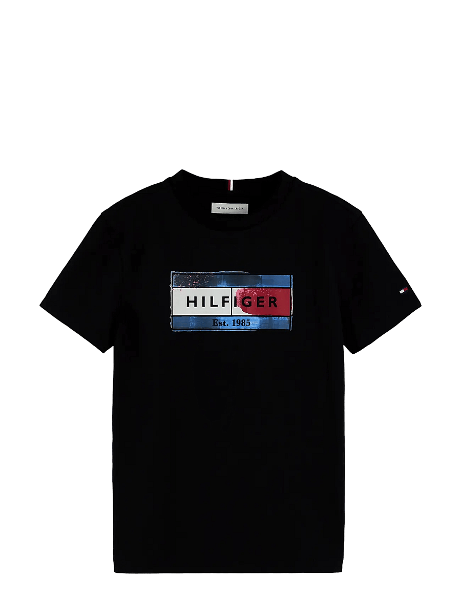 Tommy Hilfiger - HILFIGER FLAG GRAPHIC TEE - kortärmade t-shirts - black - 1