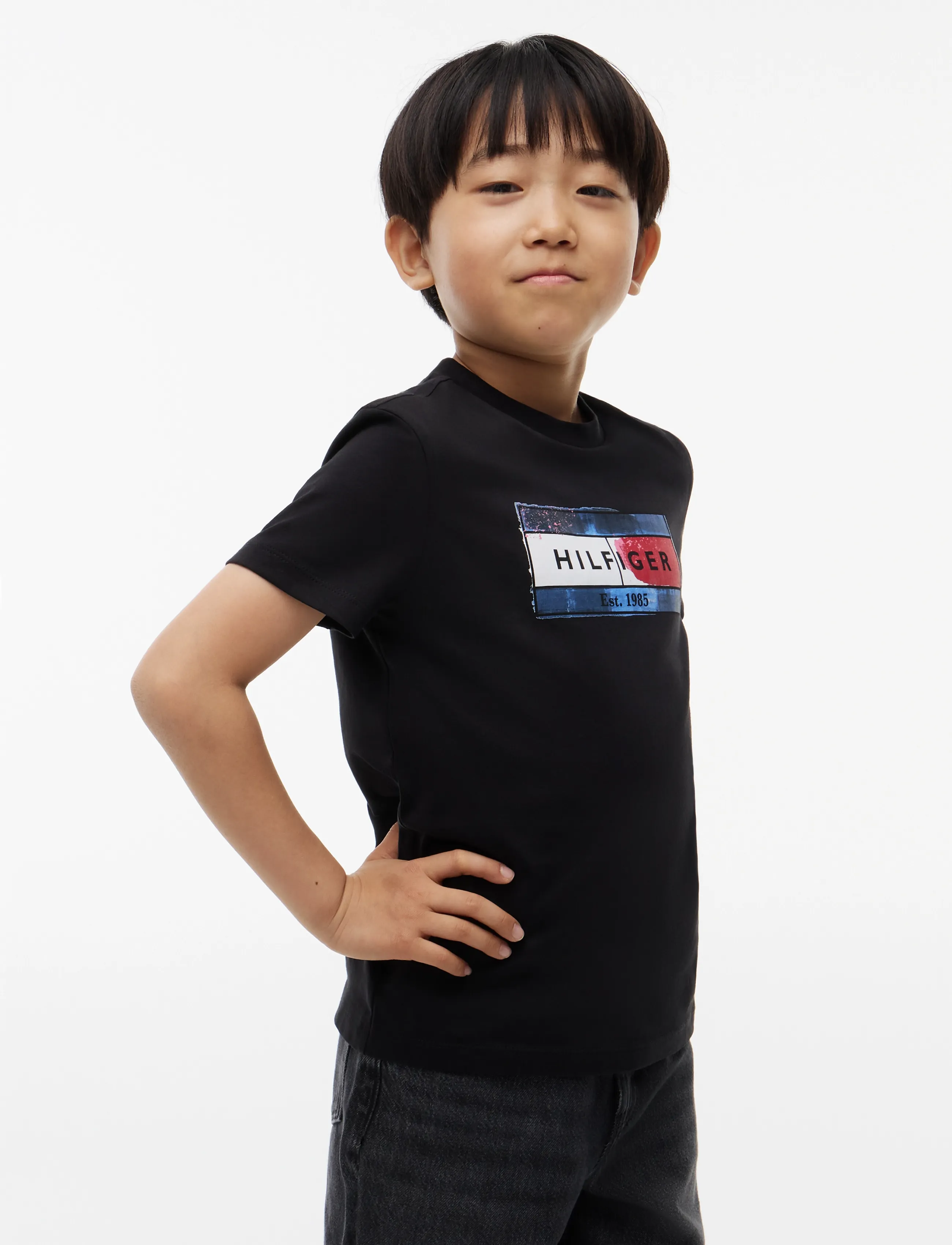 Tommy Hilfiger HILFIGER FLAG GRAPHIC TEE - Toppar & T-shirts - BLACK / black