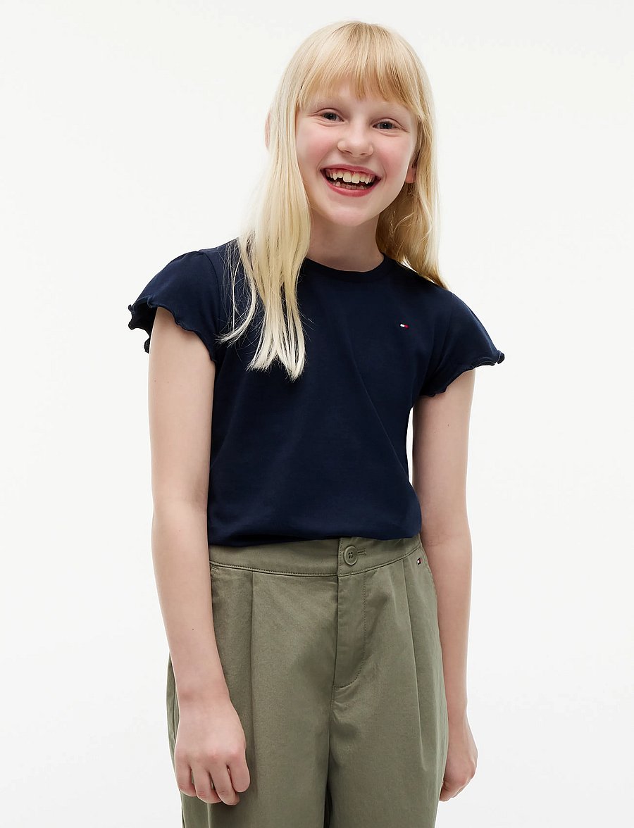 Tommy Hilfiger - ESSENTIAL RUFFLE SLEEVE TOP SS - lühikeste varrukatega t-särgid - dark blue - 0