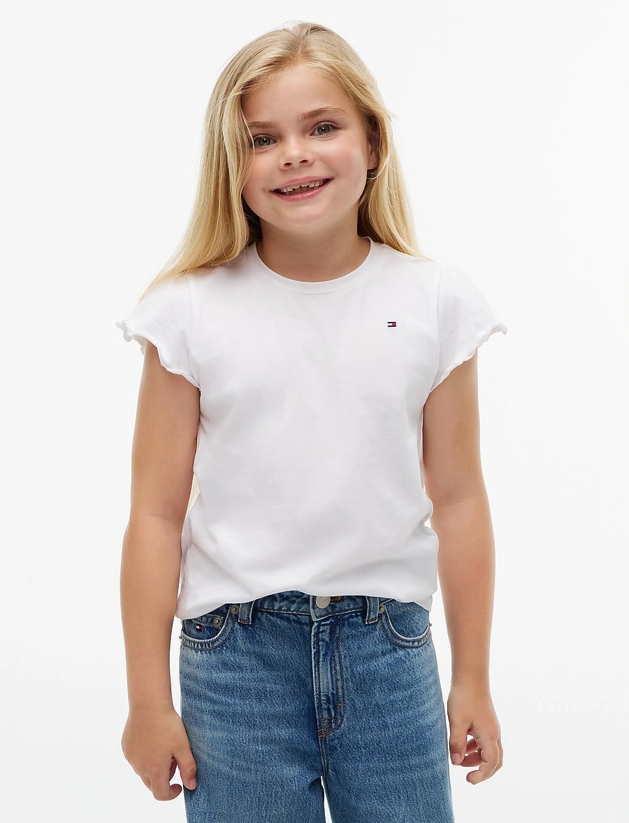 Tommy Hilfiger - ESSENTIAL RUFFLE SLEEVE TOP SS - lühikeste varrukatega t-särgid - white - 0