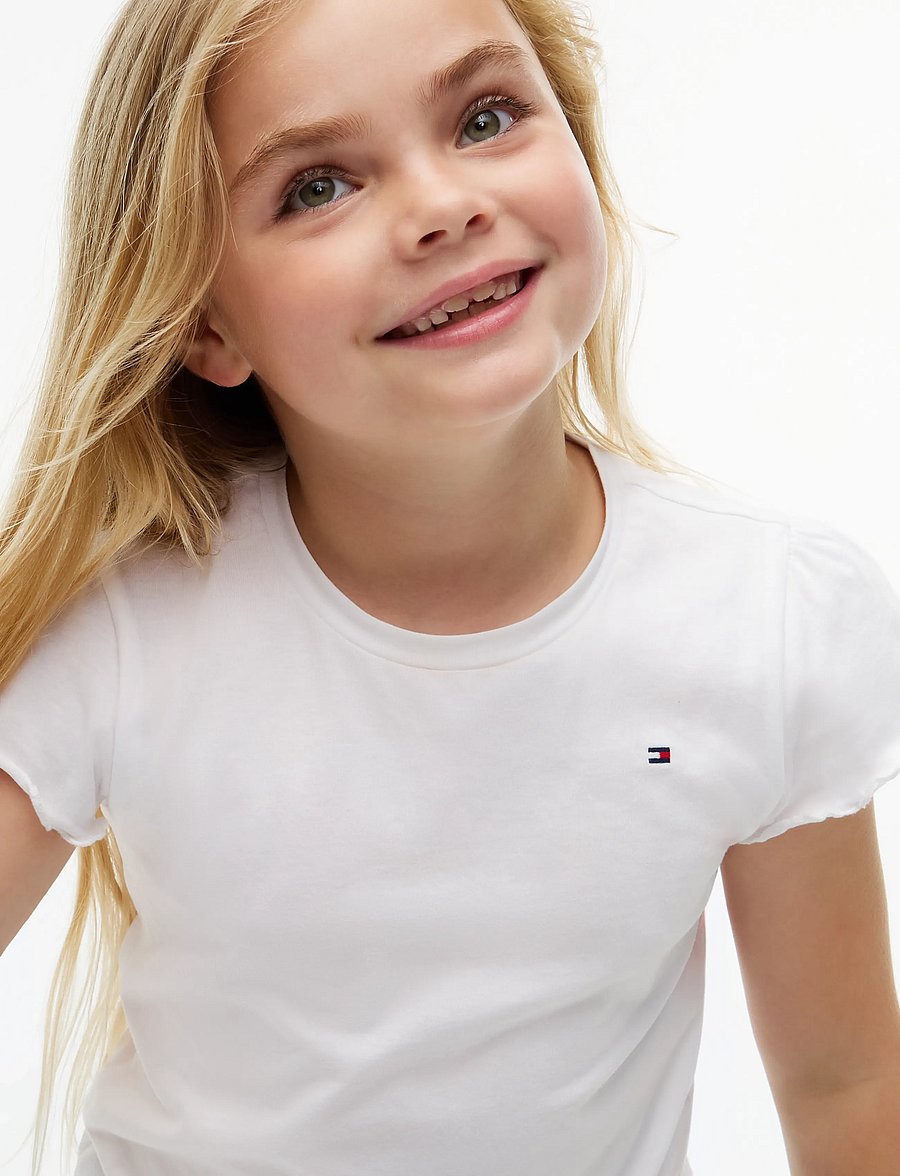 Tommy Hilfiger - ESSENTIAL RUFFLE SLEEVE TOP SS - lühikeste varrukatega t-särgid - white - 4
