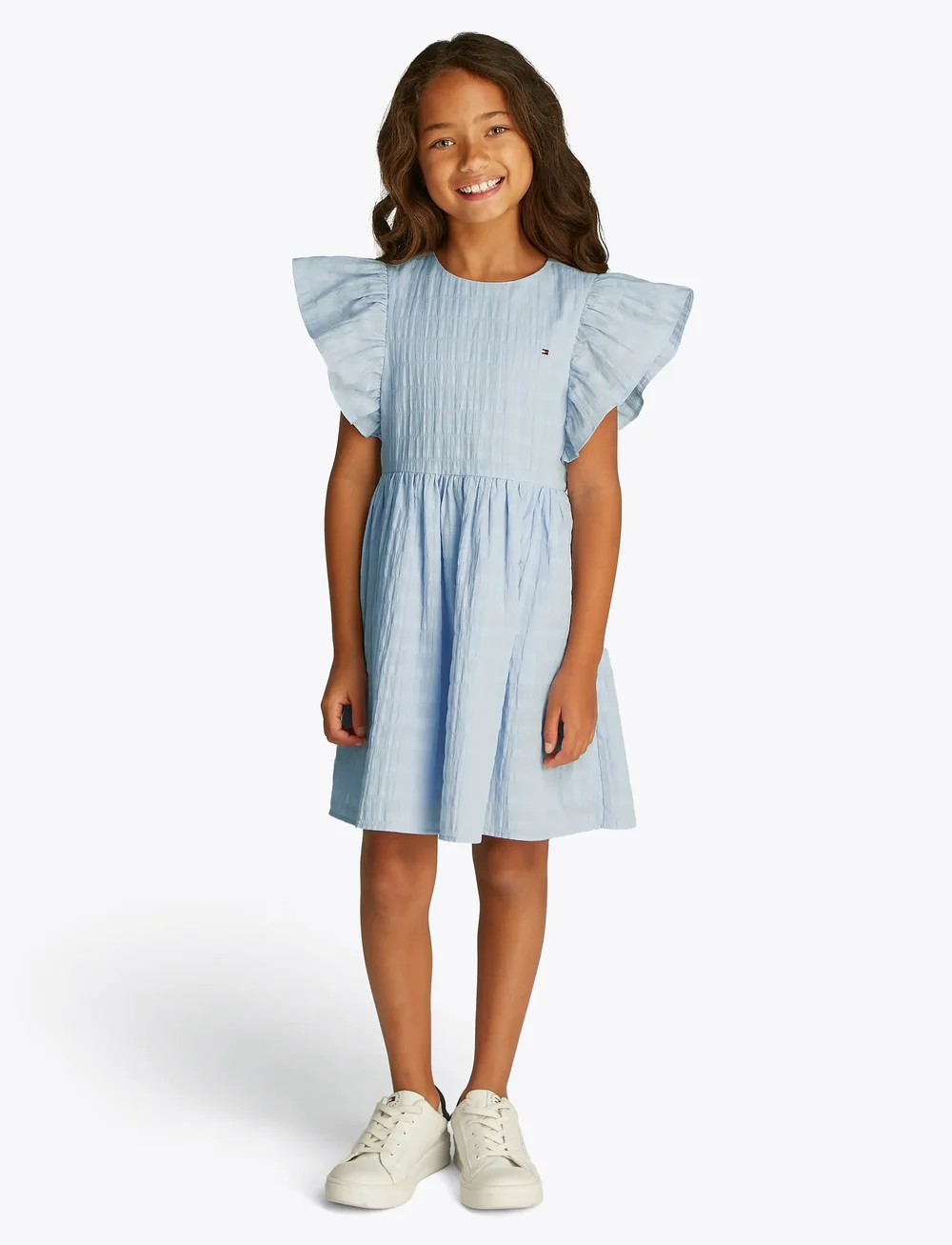 Tommy Hilfiger - TEXTURED COTTON DRESS SS - kortärmade vardagsklänningar - breezy blue - 0