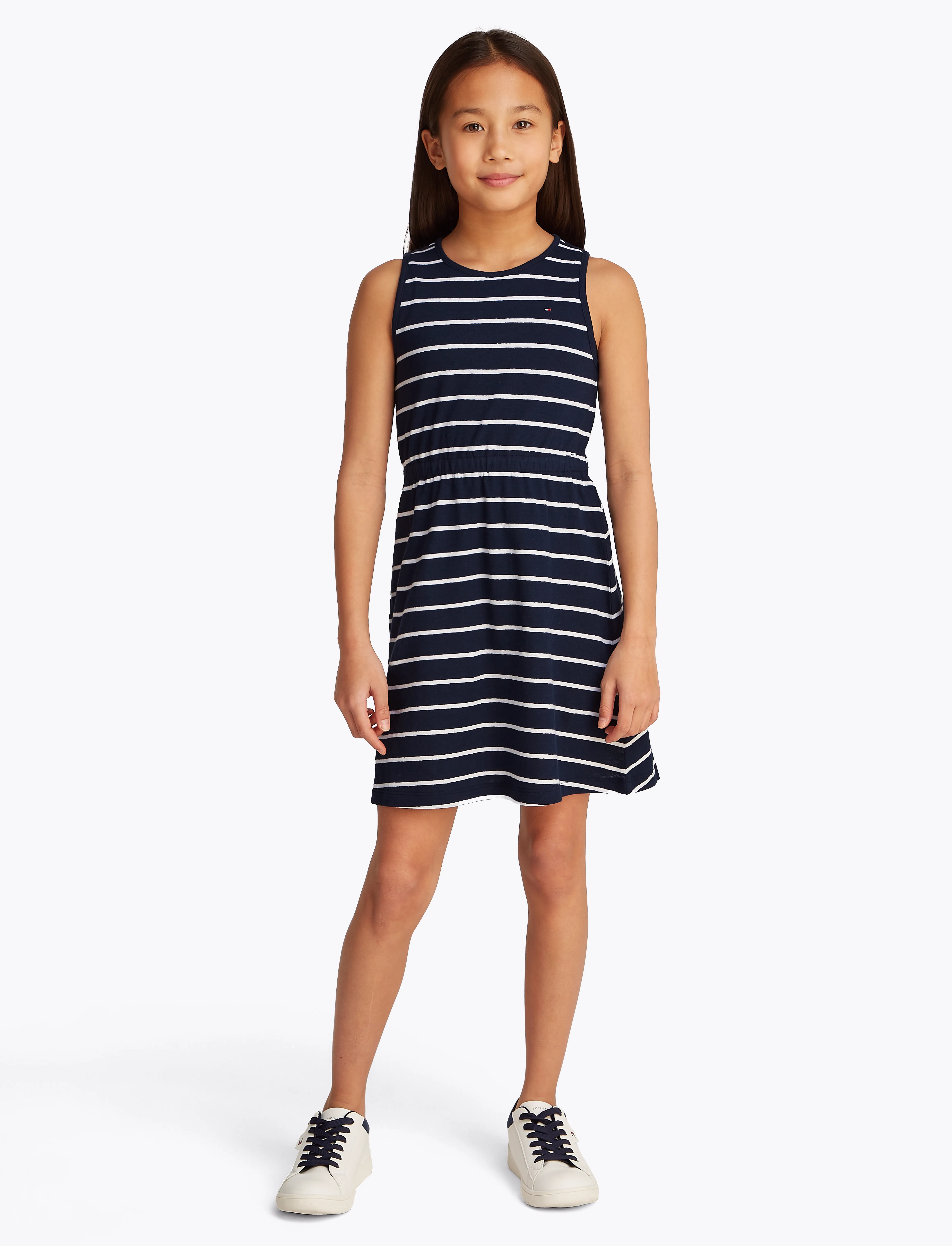 Tommy Hilfiger LINEN JERSEY DRESS SLVLS - Tøj - DARK NIGHT NAVY STRIPES / navy