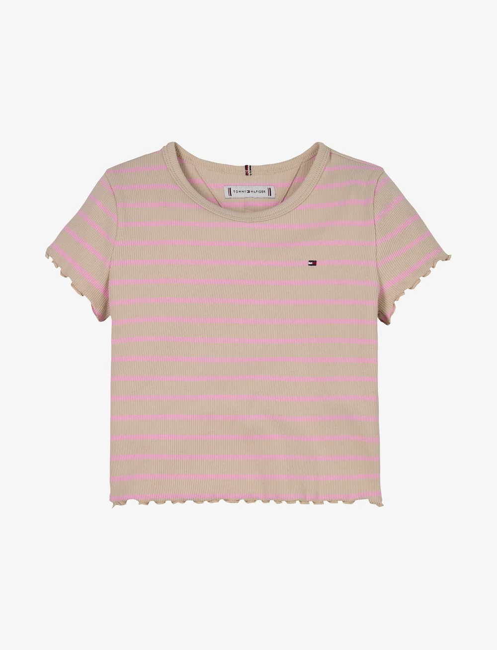 Tommy Hilfiger - RIB KNIT TOP SS - kortermede t-skjorter - classic beige pink sugar stripe - 1