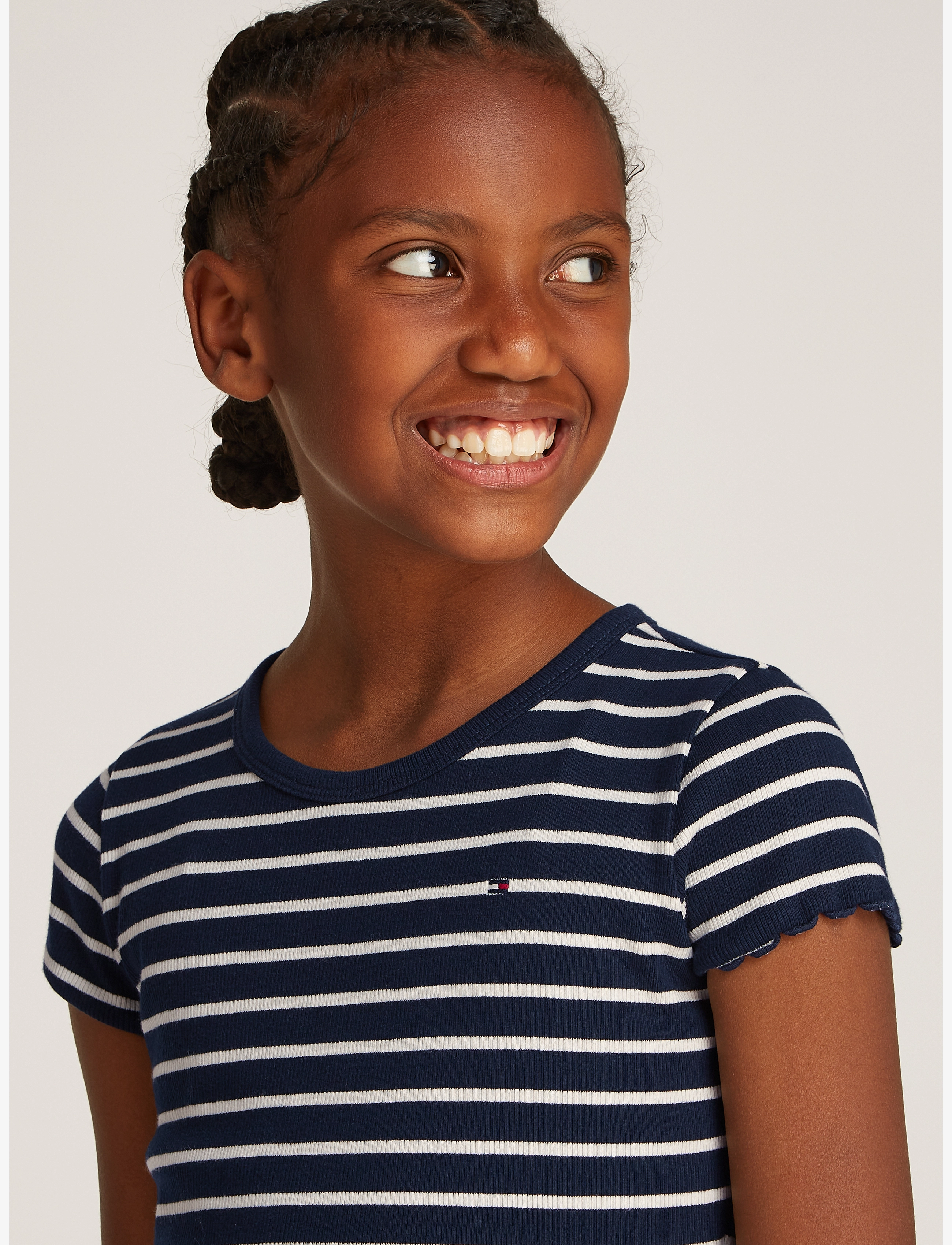 Tommy Hilfiger RIB KNIT TOP SS - Oberteile & T-Shirts - BLUE BASE WHITE STRIPE / navy