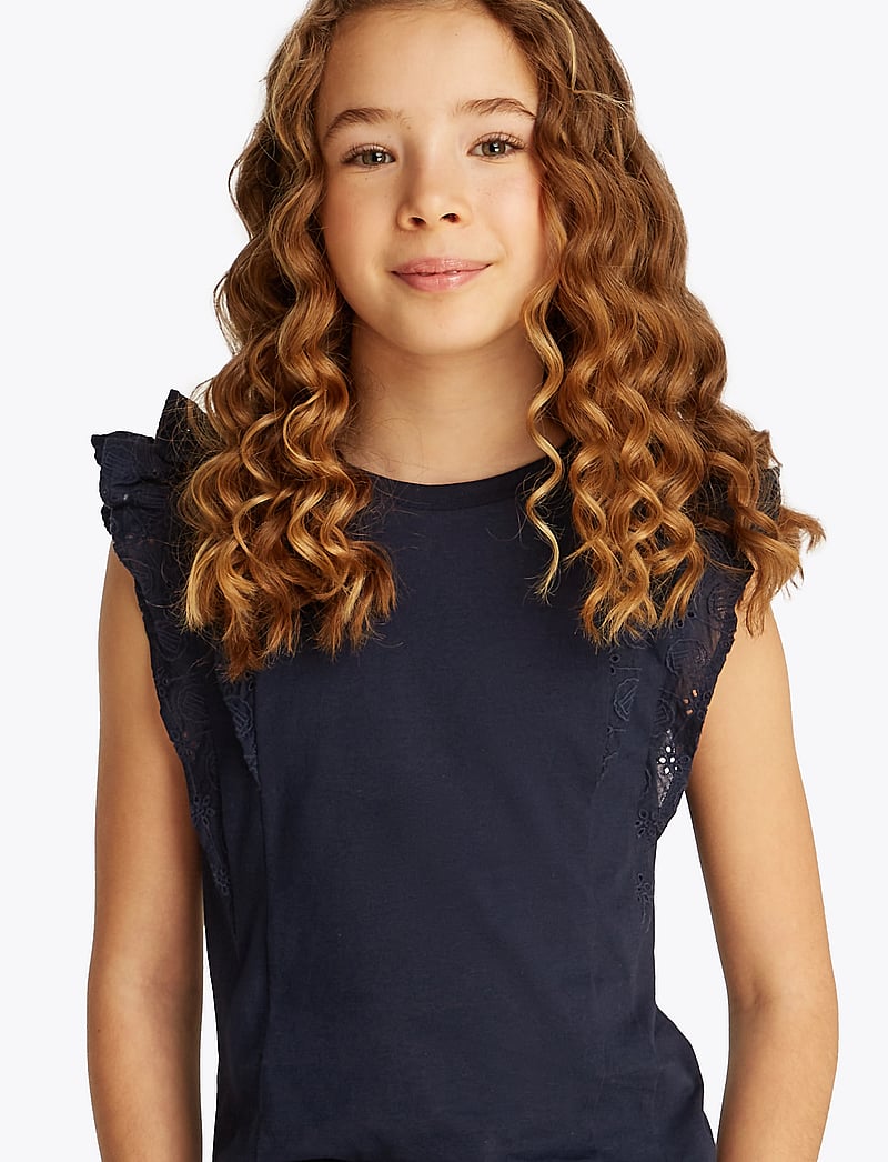 Tommy Hilfiger - BRODERIE ANGLAISE KNIT TOP SS - bluser & tunikaer - dark night navy - 2