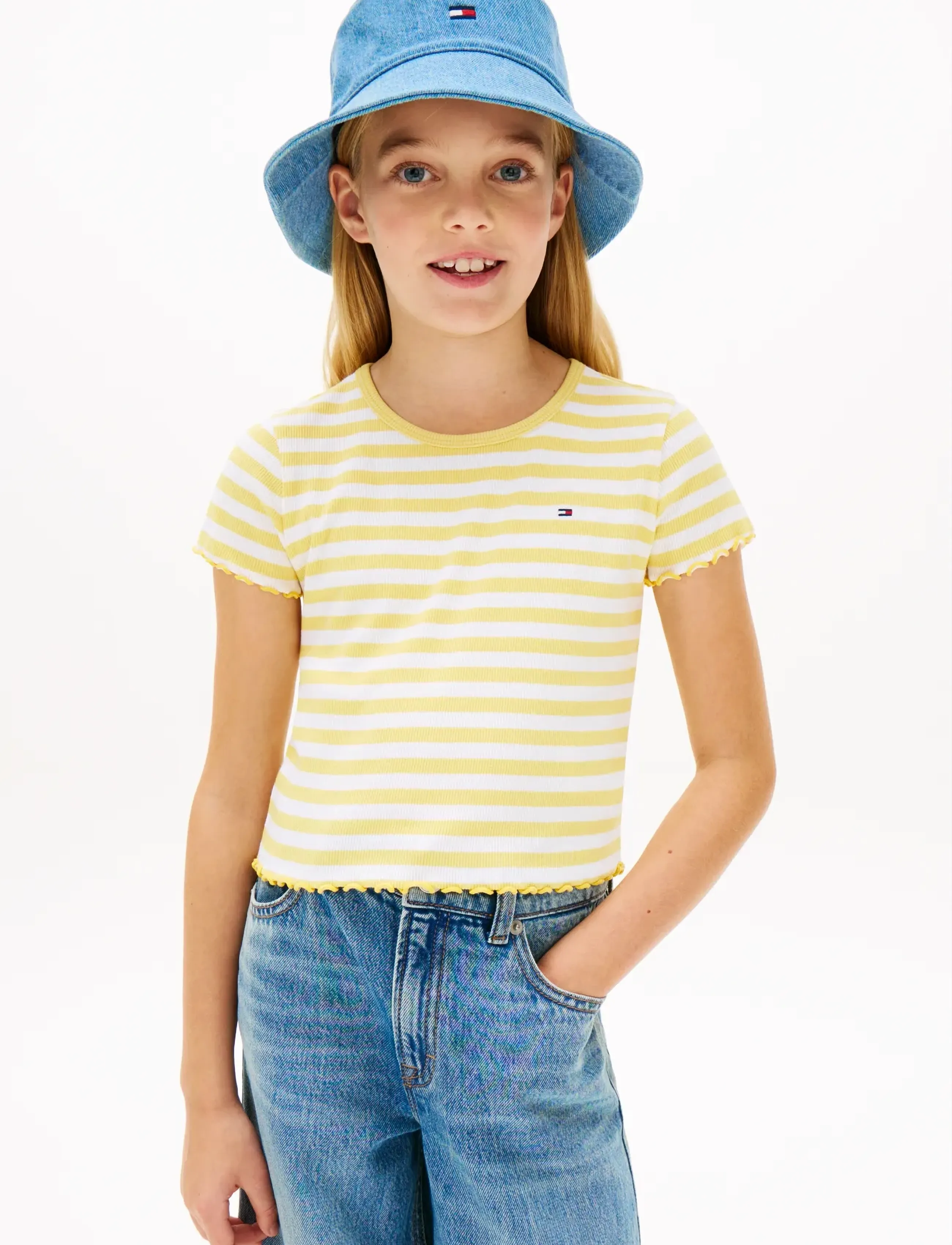 Tommy Hilfiger ESSENTIAL RIB TOP SS - Oberteile & T-Shirts - YELLOW DAHLIA STRIPES / yellow