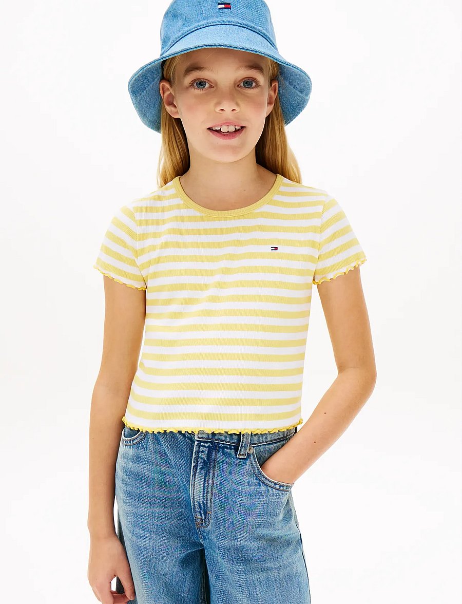 Tommy Hilfiger - ESSENTIAL RIB TOP SS - kurzärmelige - yellow dahlia stripes - 0