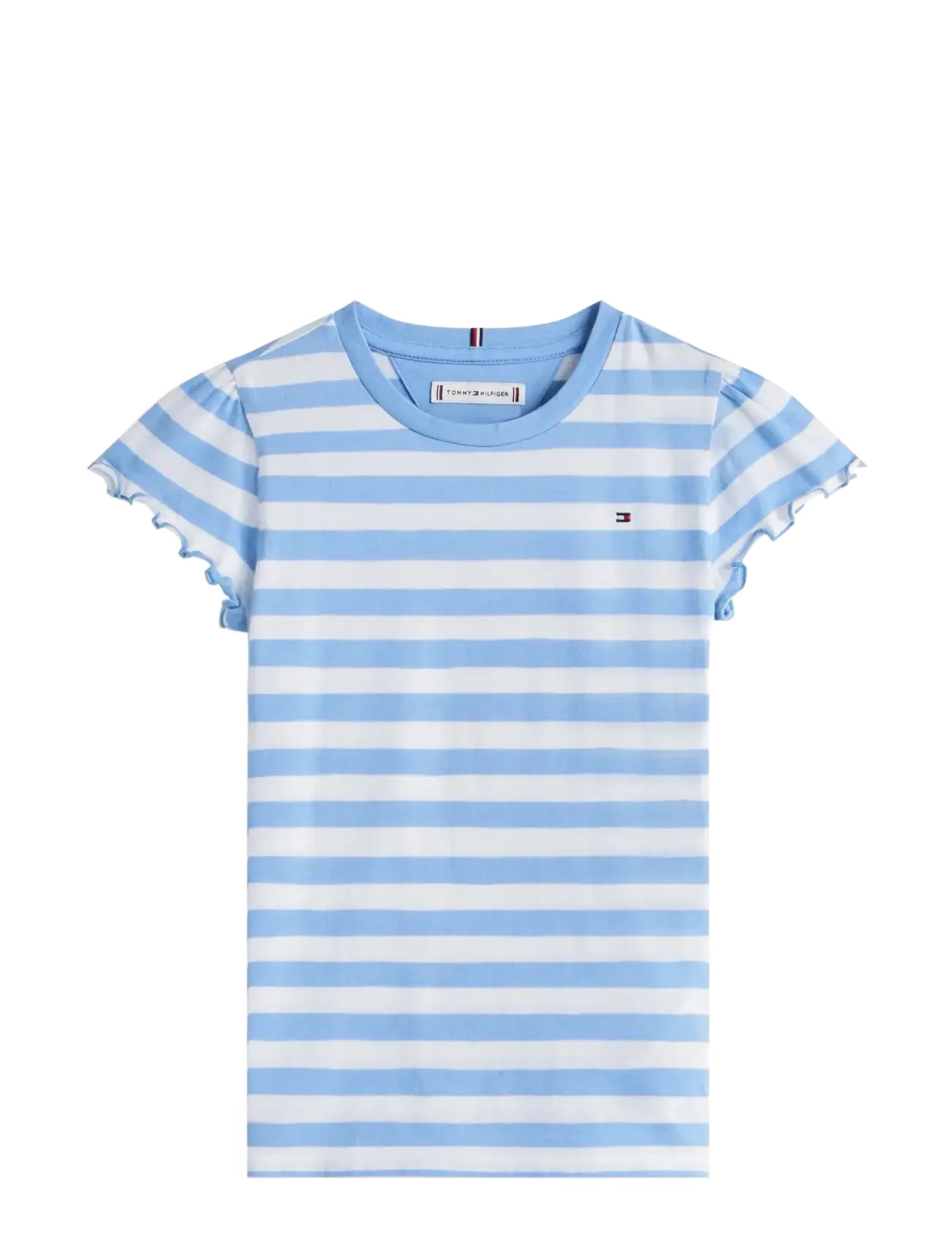 ESSENTIAL STRIPE RUFFLE TOP SS - CLOUDY BLUE STRIPES