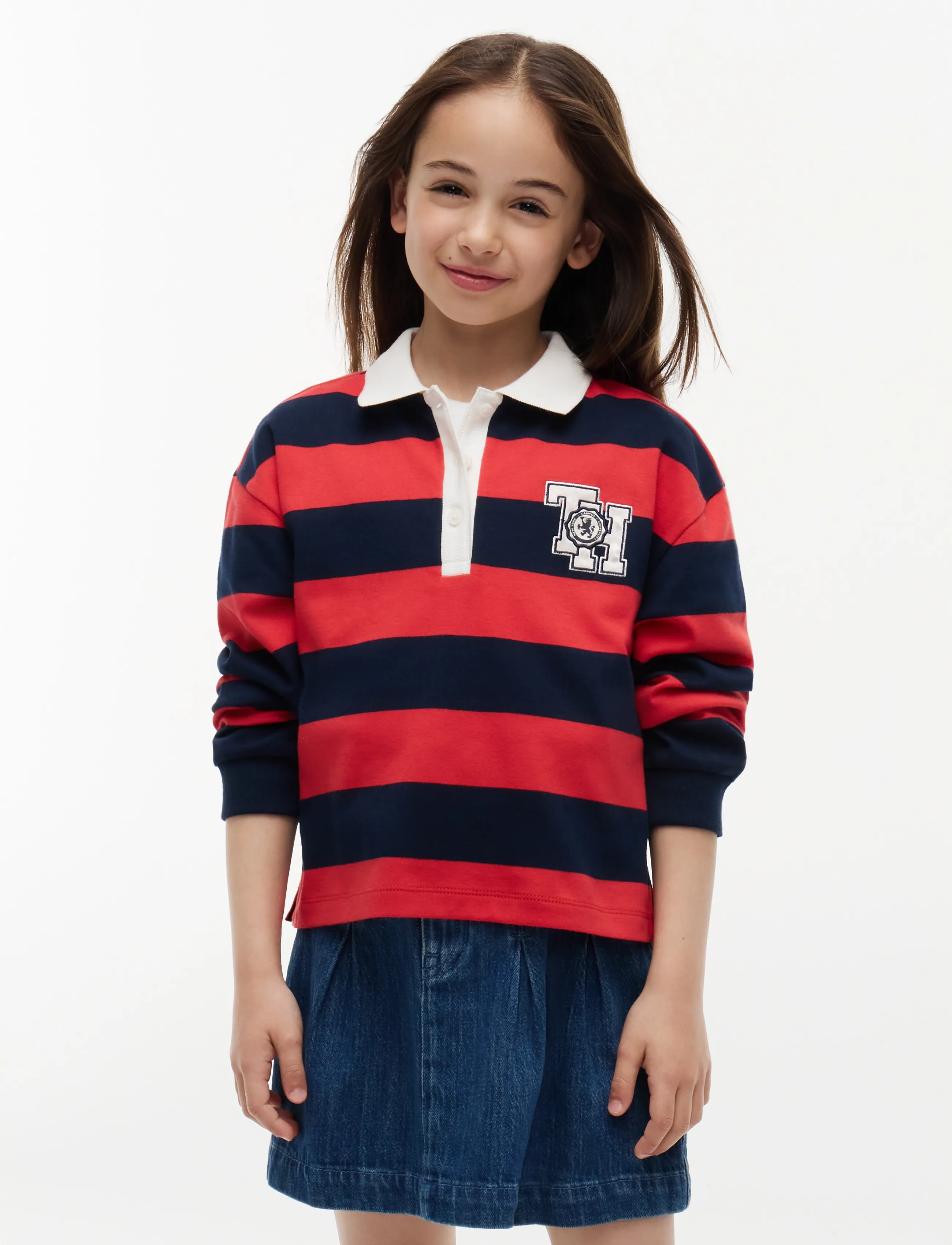 Tommy Hilfiger Stripe Polo Ls, 128, Navy, Polo Skjorter > Langærmede Polo Shirts, Børn