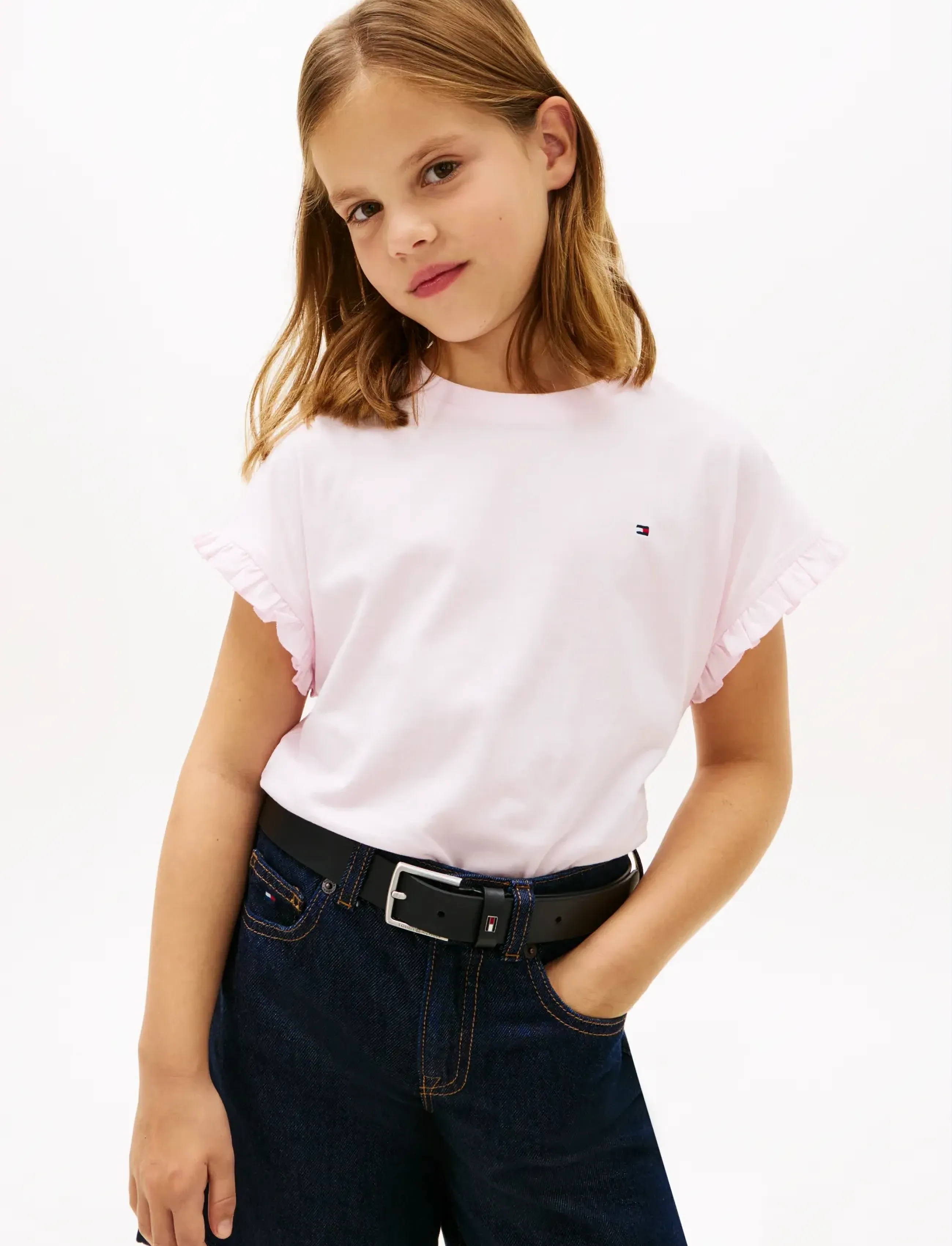 Tommy Hilfiger Essential Ruffle Sleeve Tee - Overdele - PEARLY PINK / pink/rose