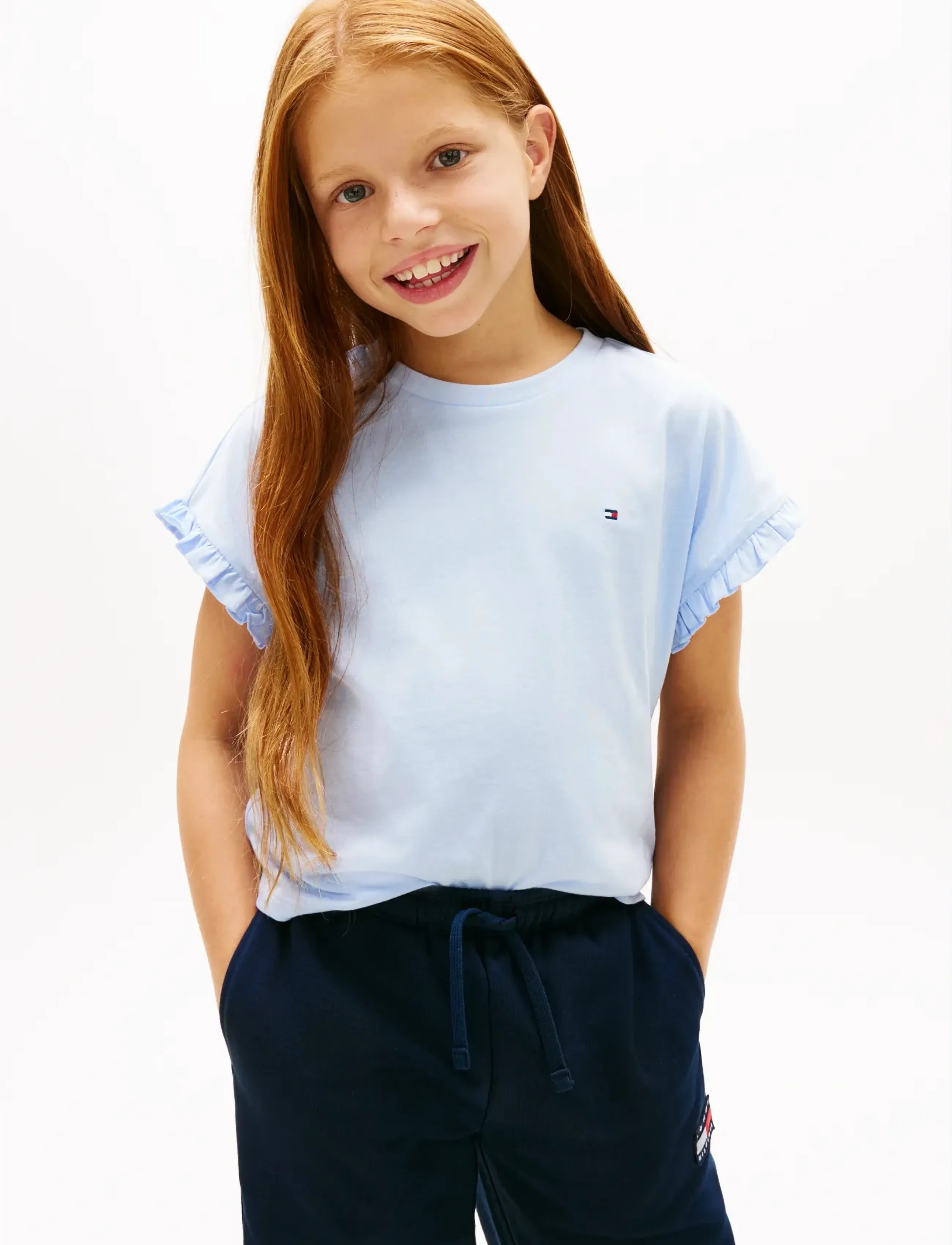 Tommy Hilfiger Essential Ruffle Sleeve Tee - T-shirts - SWEET BLUE / blue