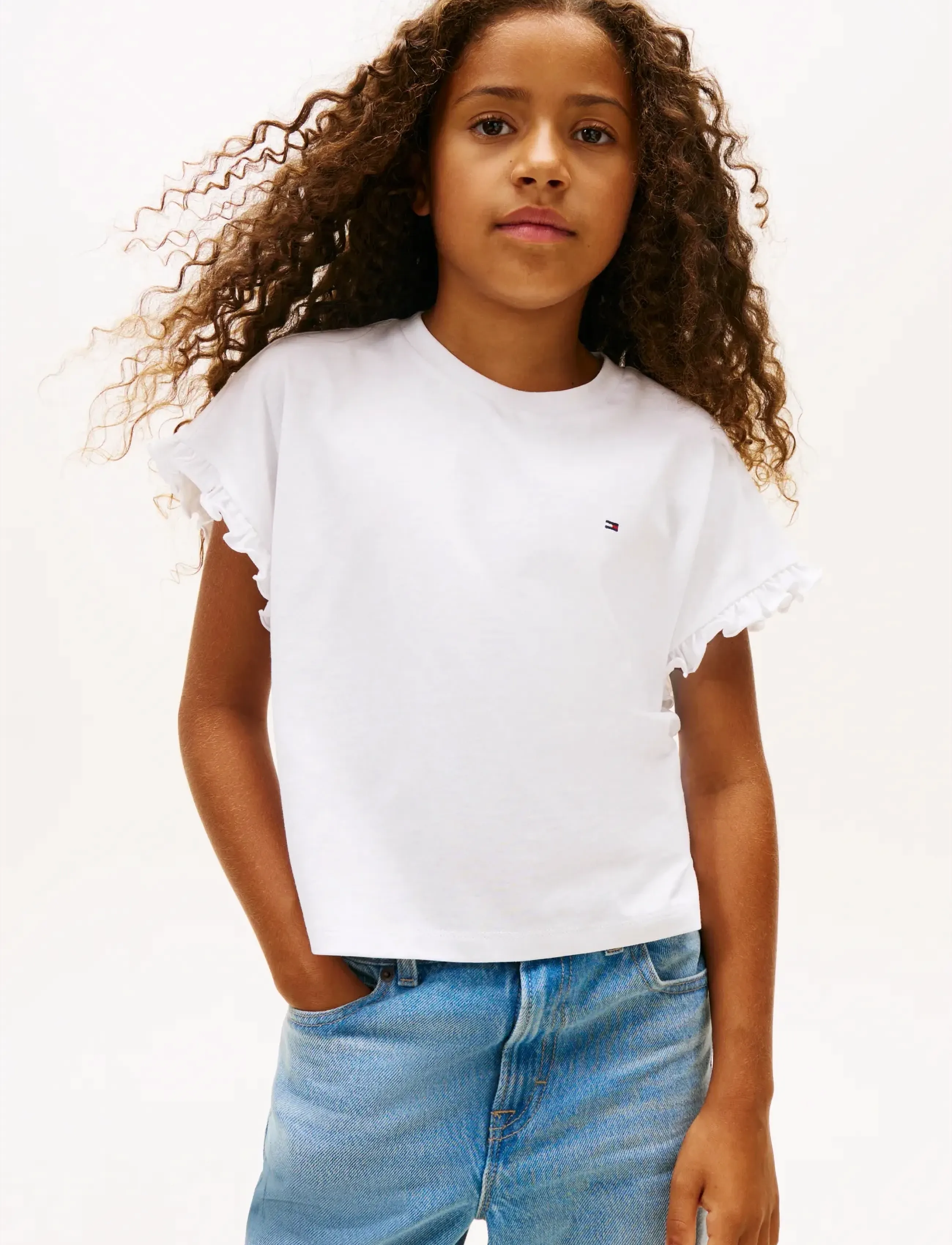 Tommy Hilfiger Essential Ruffle Sleeve Tee - Toppar & T-shirts - WHITE / white