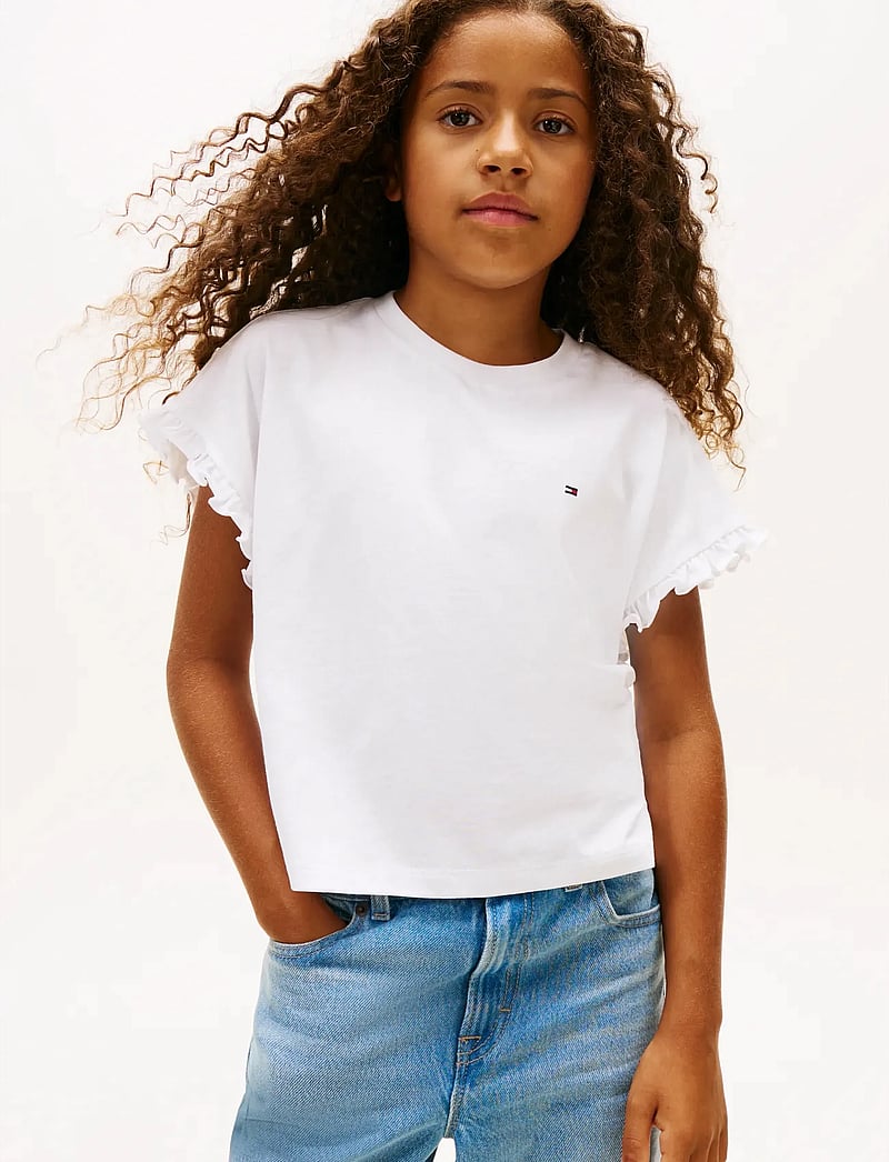 Tommy Hilfiger - Essential Ruffle Sleeve Tee - kurzärmelige - white - 0