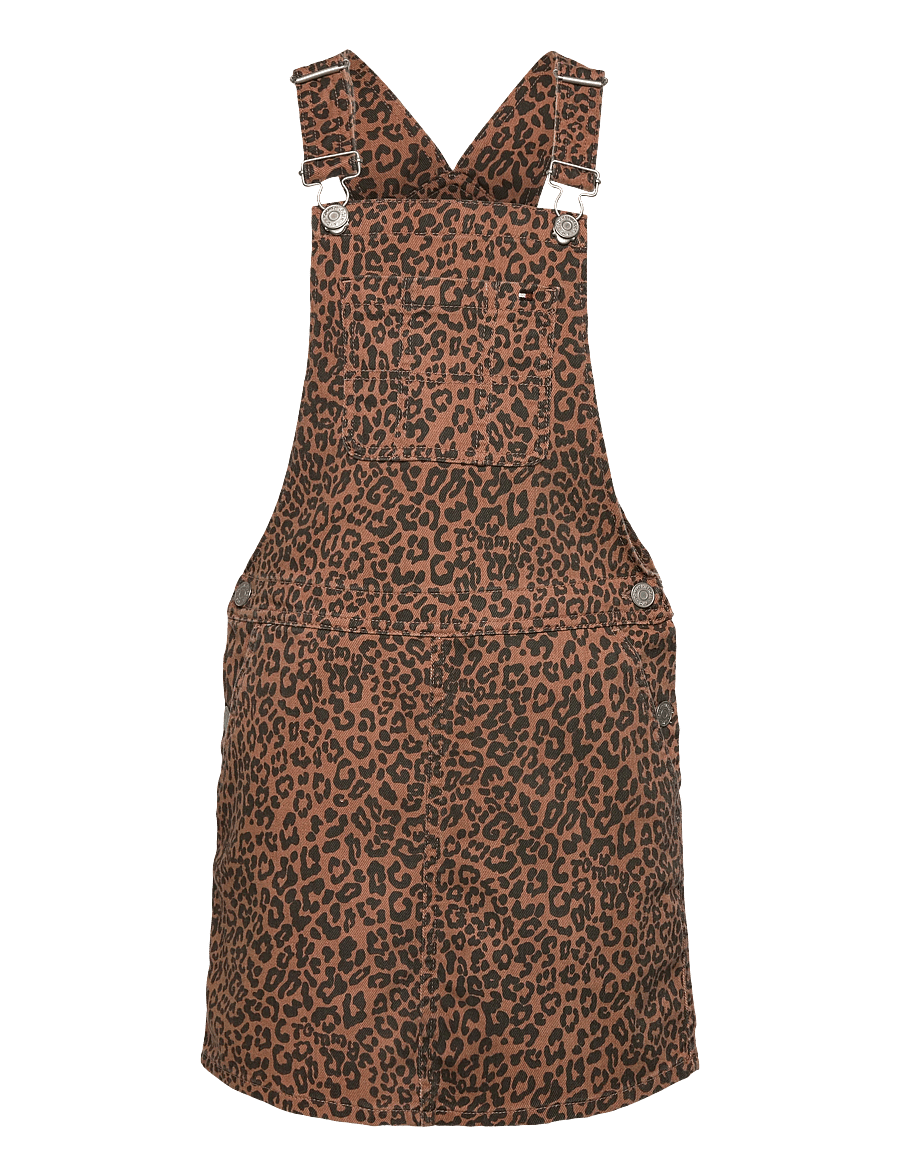 Tommy Hilfiger - DUNGAREE DRESS DENIM LEOPARD AOP - ermalausir hversdagskjólar - leoparddenim - 1