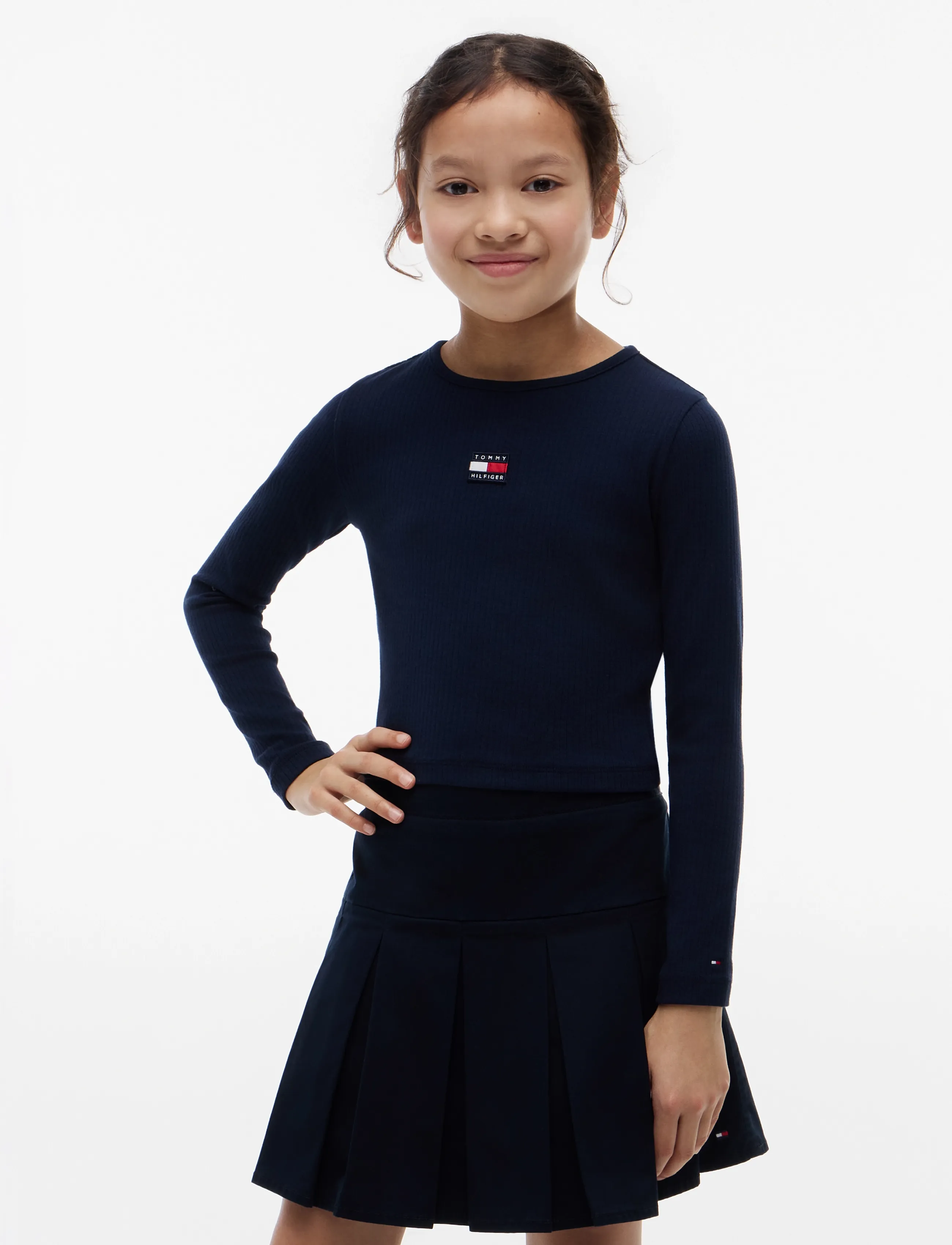 Tommy Hilfiger HERITAGE FLAG RIB KNIT TEE LS - Toppar & T-shirts - DARK NIGHT NAVY / navy