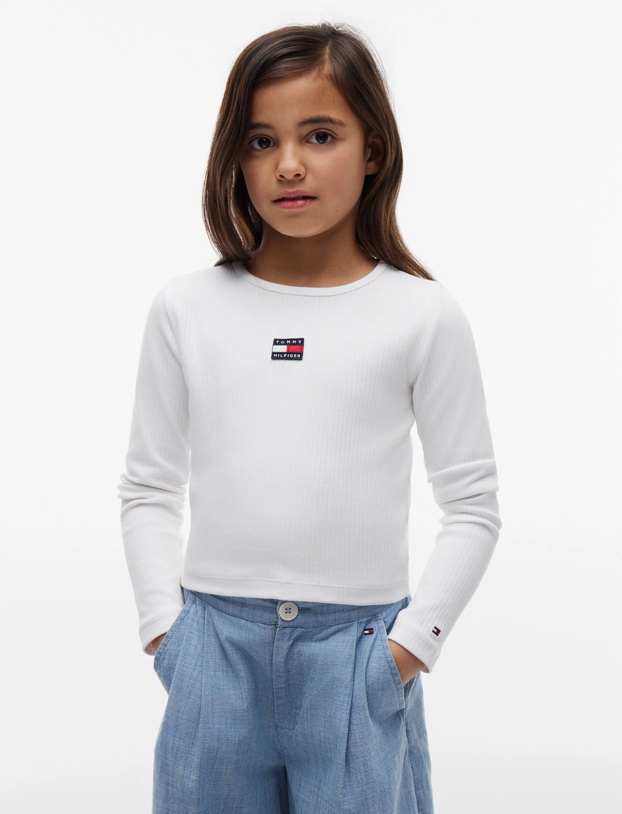 Tommy Hilfiger HERITAGE FLAG RIB KNIT TEE LS - Toppar & T-shirts - WHITE / white