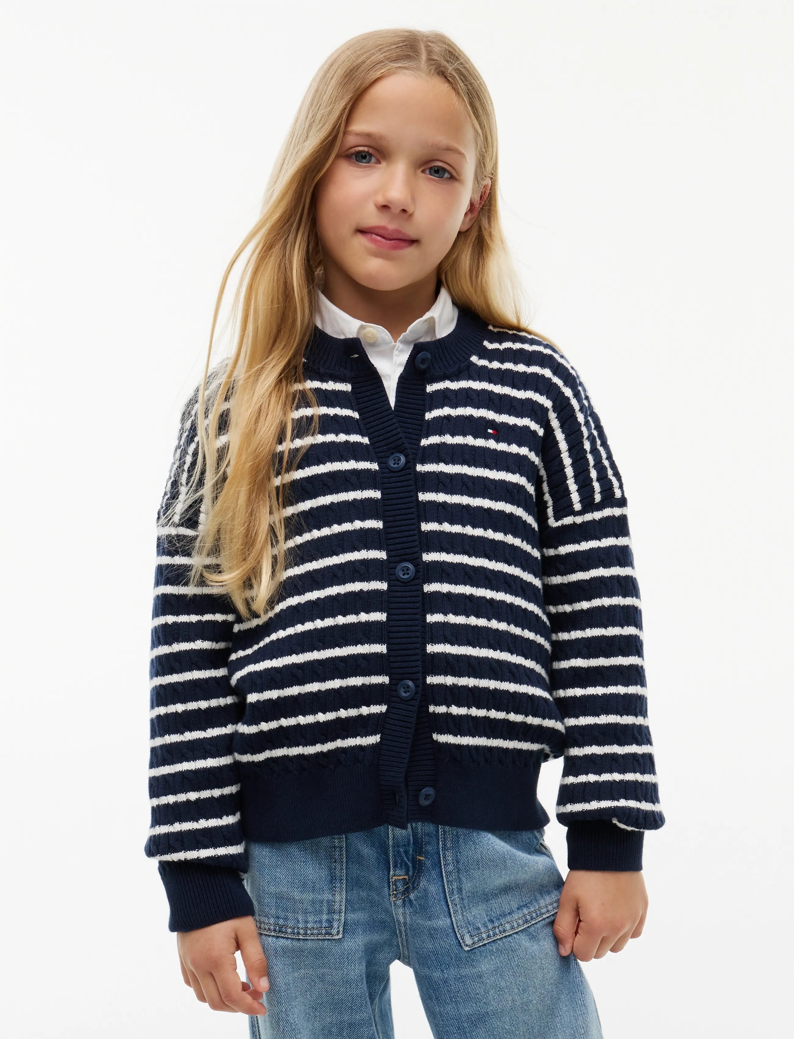 Tommy Hilfiger CABLE CARDIGAN - Tommy Hilfiger - DARK BLUE  IVORY PETAL / navy