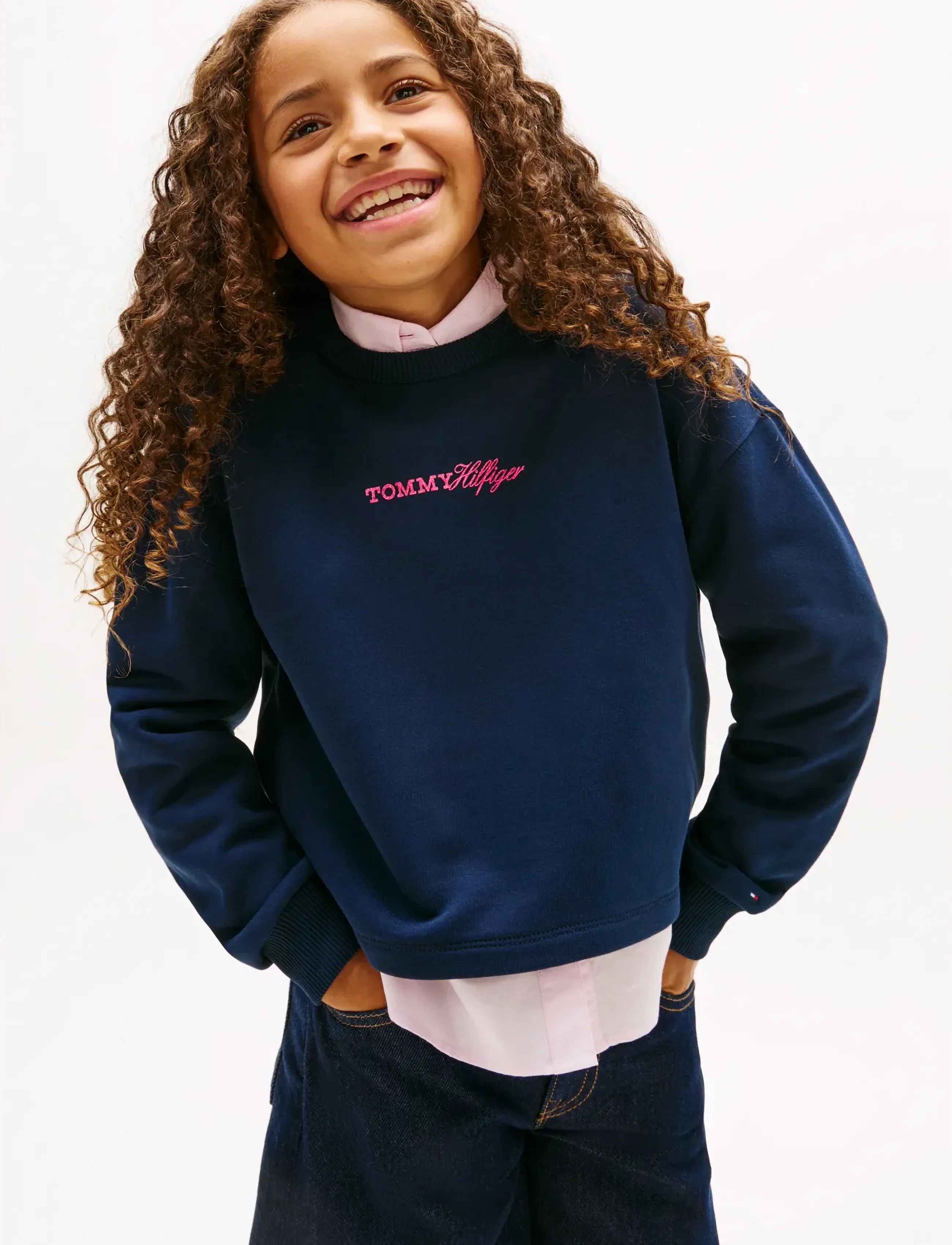 Tommy Hilfiger Glitter Tommy Crew, Børn, Glitter Crewneck Sweatshirt, Navy, Str: 128
