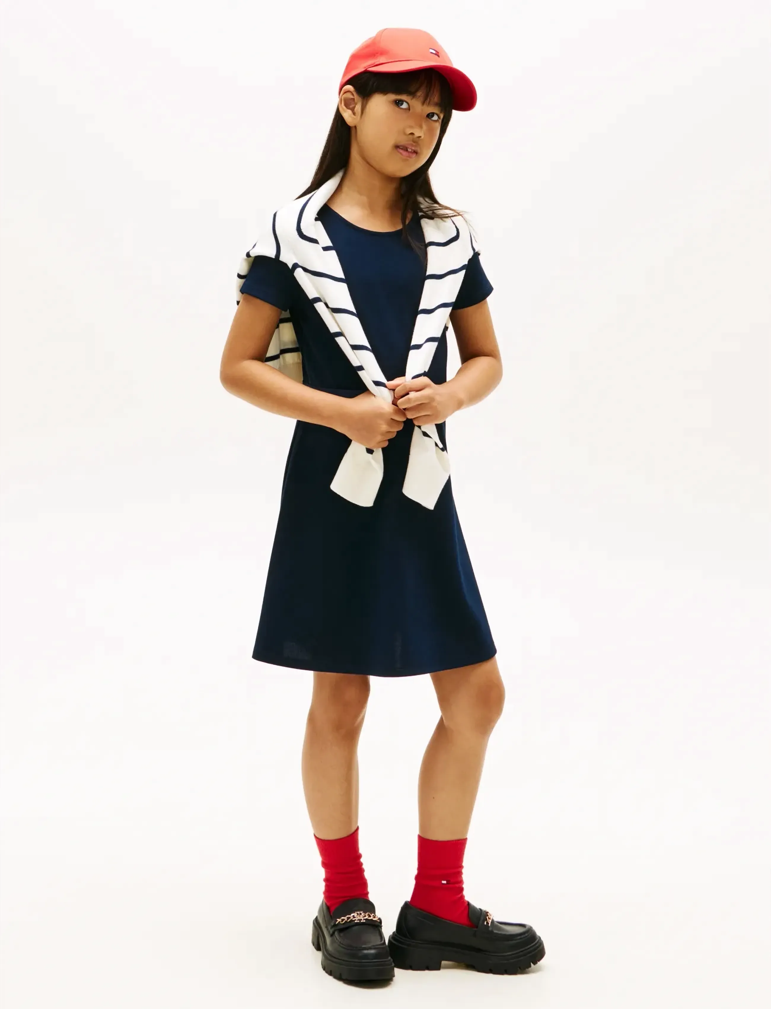 Tommy Hilfiger Essential Punto Skater Dress Ss, 176, Casual Dresses, Marineblau - Short-sleeved Kinder
