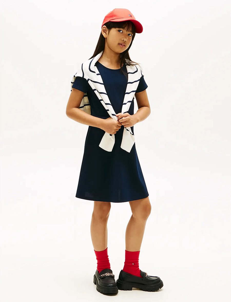Tommy Hilfiger - ESSENTIAL PUNTO SKATER DRESS SS - kortærmede hverdagskjoler - dark night navy - 0