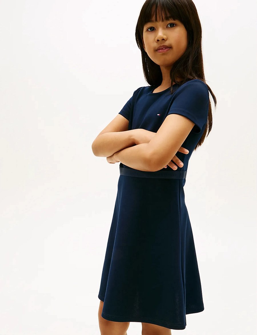 Tommy Hilfiger - ESSENTIAL PUNTO SKATER DRESS SS - kortærmede hverdagskjoler - dark night navy - 2