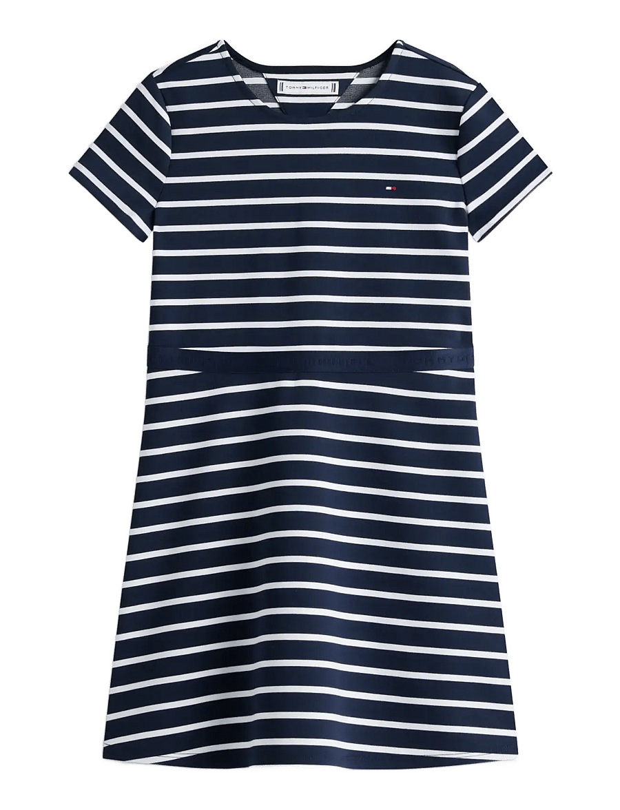 Tommy Hilfiger - ESSENTIAL PUNTO SKATER DRESS SS - kortärmade vardagsklänningar - dark night navy stripes - 1