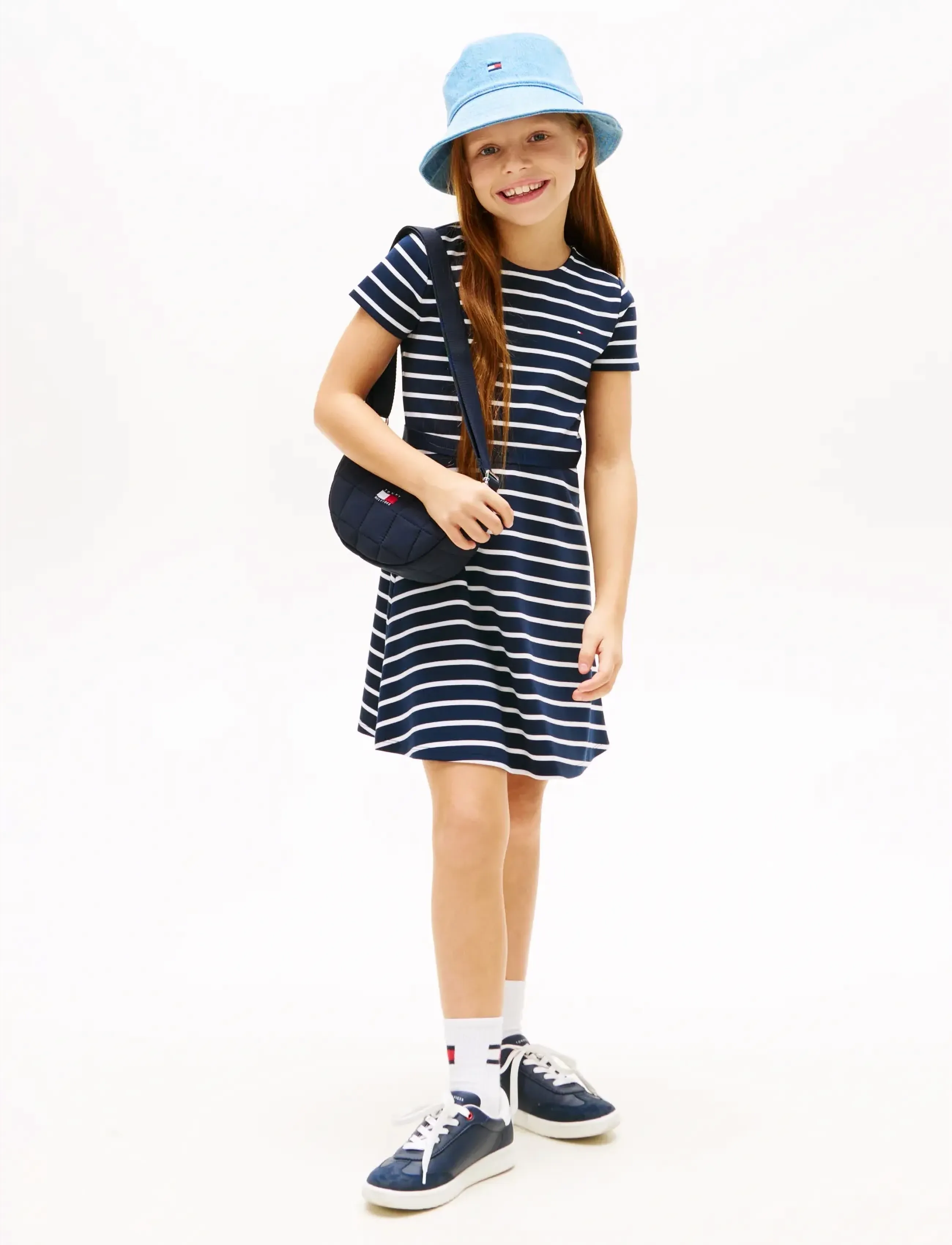 Tommy Hilfiger Essential Punto Skater Dress Ss, 122, Casual Dresses, Marineblau - Short-sleeved Kinder