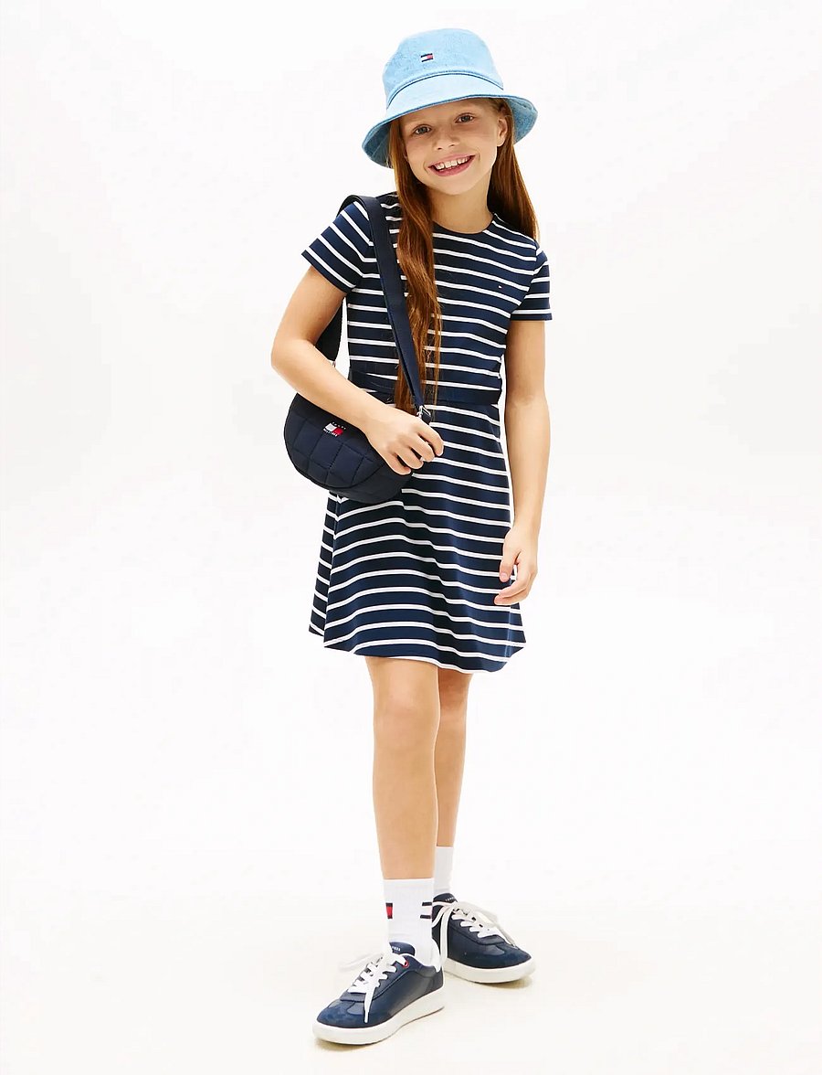 Tommy Hilfiger - ESSENTIAL PUNTO SKATER DRESS SS - kortärmade vardagsklänningar - dark night navy stripes - 0