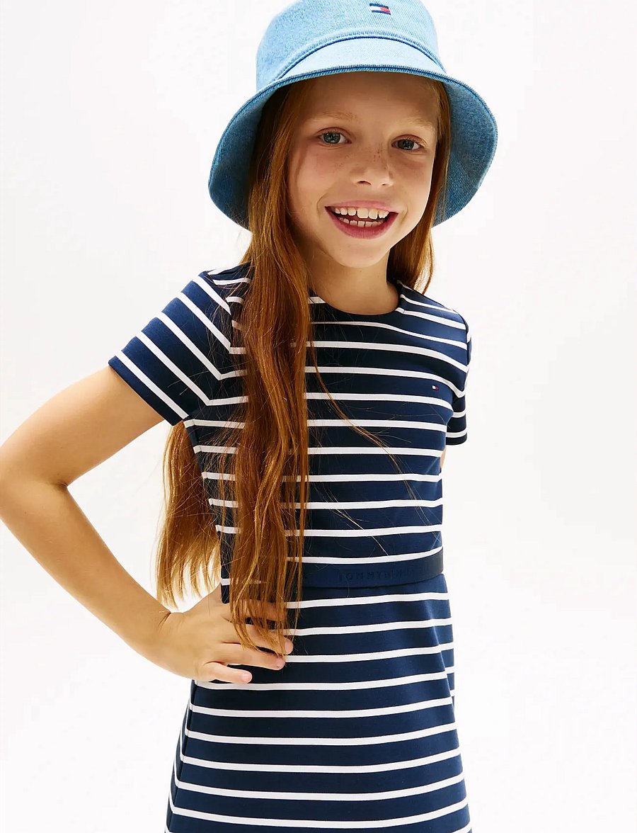Tommy Hilfiger - ESSENTIAL PUNTO SKATER DRESS SS - kortärmade vardagsklänningar - dark night navy stripes - 3