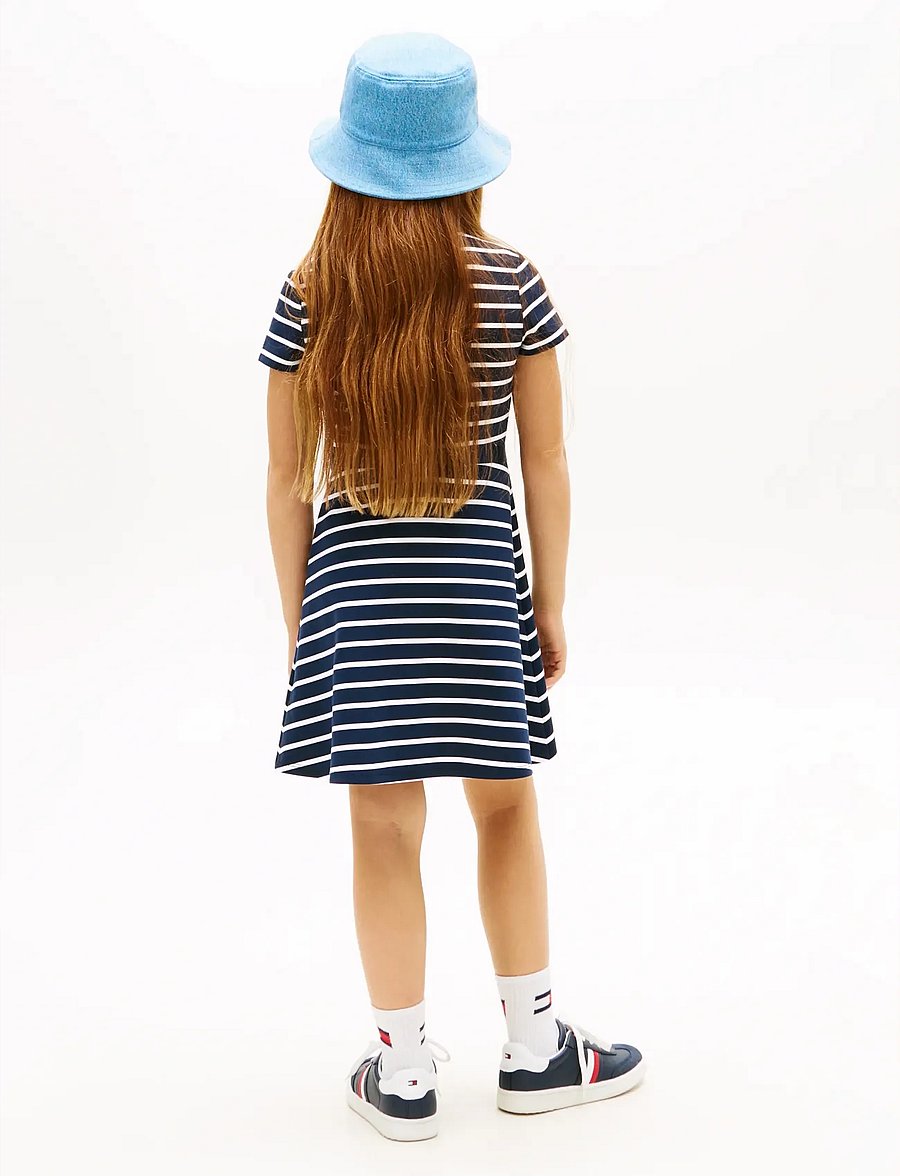 Tommy Hilfiger - ESSENTIAL PUNTO SKATER DRESS SS - kortärmade vardagsklänningar - dark night navy stripes - 4