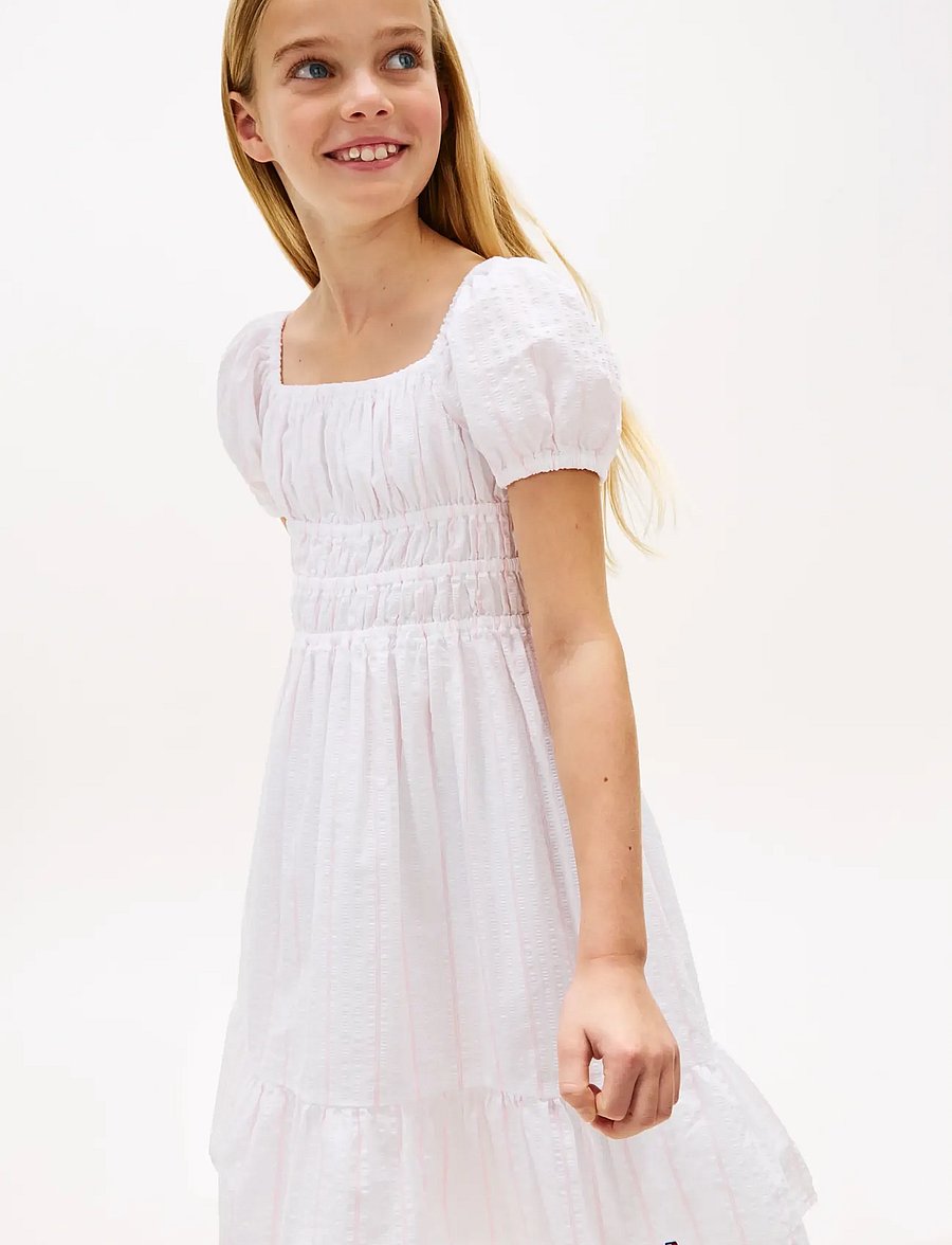 Tommy Hilfiger - SEERSUCKER PUFF SLEEVES DRESS SS - kurzärmelige freizeitkleider - white - 2