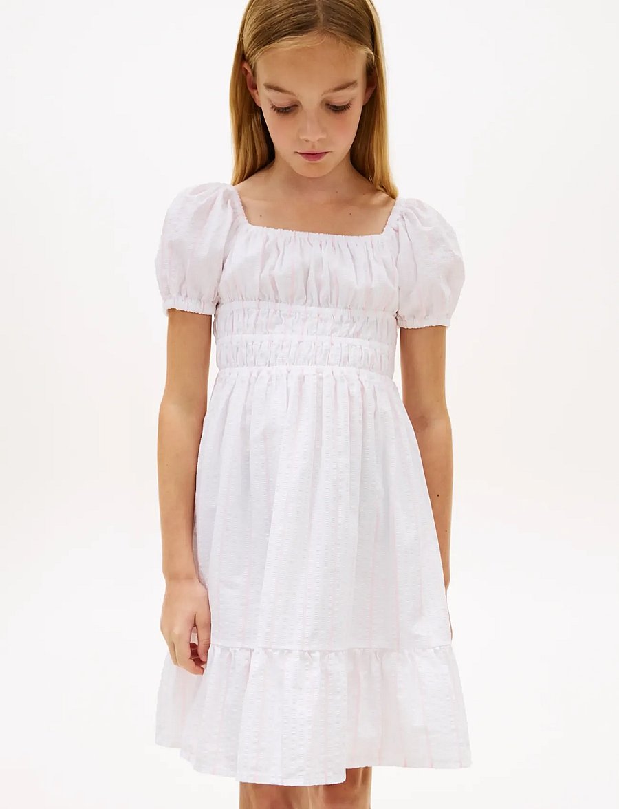 Tommy Hilfiger - SEERSUCKER PUFF SLEEVES DRESS SS - kurzärmelige freizeitkleider - white - 3