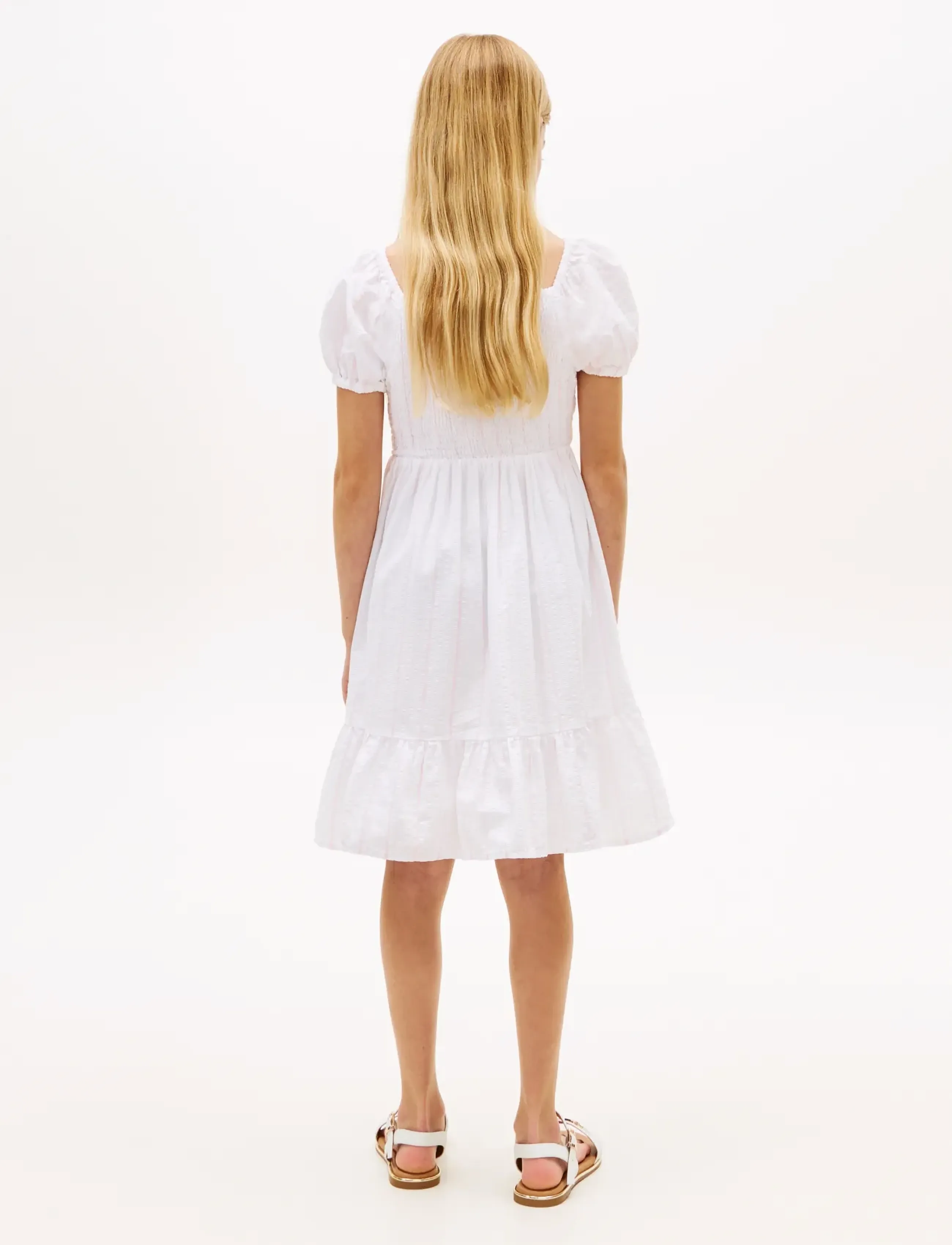 Tommy Hilfiger - SEERSUCKER PUFF SLEEVES DRESS SS - kurzärmelige freizeitkleider - white - 4