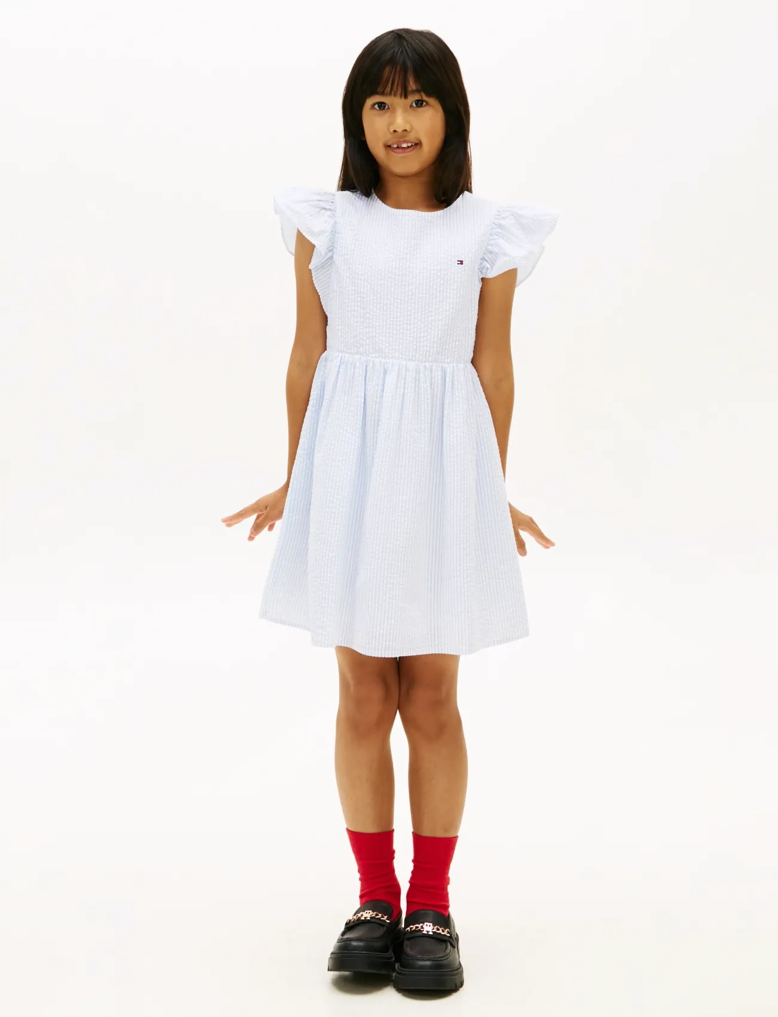 Tommy Hilfiger Seersucker Dress Ss, 152, Casual Dresses, Blau - Short-sleeved Kinder