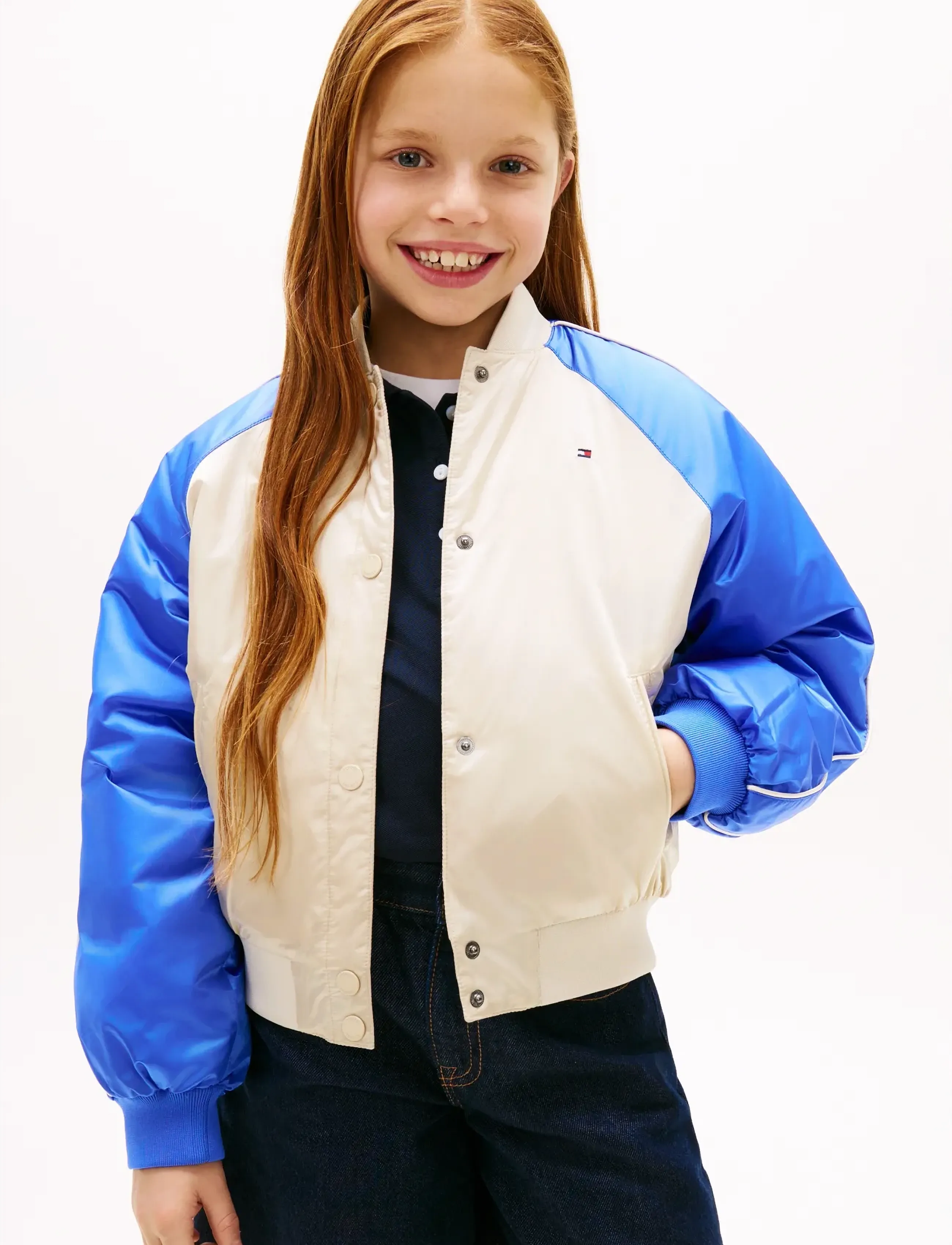 Tommy Hilfiger Bomber Varisty Colorblock, Børn, Varsity Farveblok Bomberjakke, Blå, Str: 164