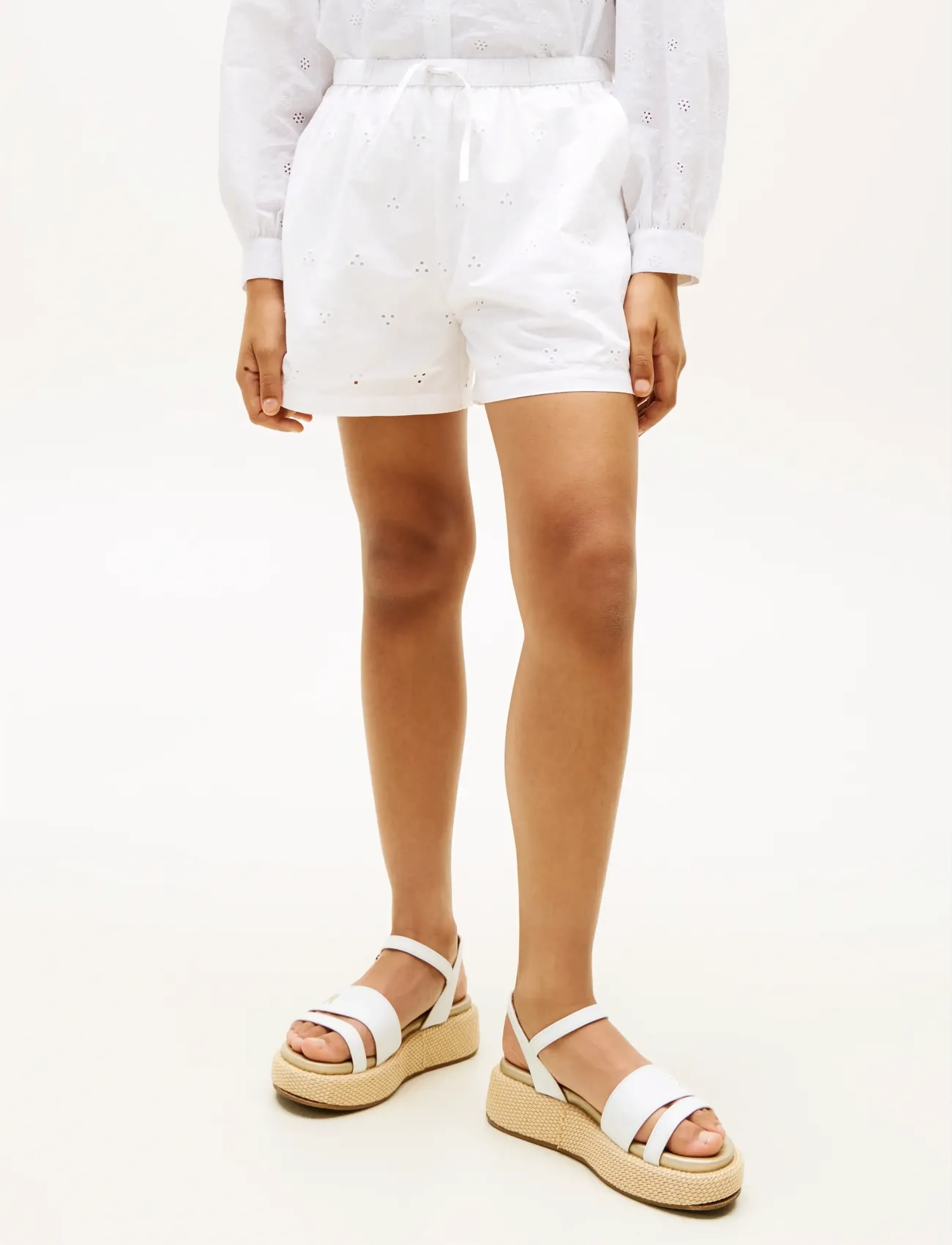 Tommy Hilfiger Broderie Anglaise Short, Børn, Broderie Anglaise Shorts, Hvid, Str: 152