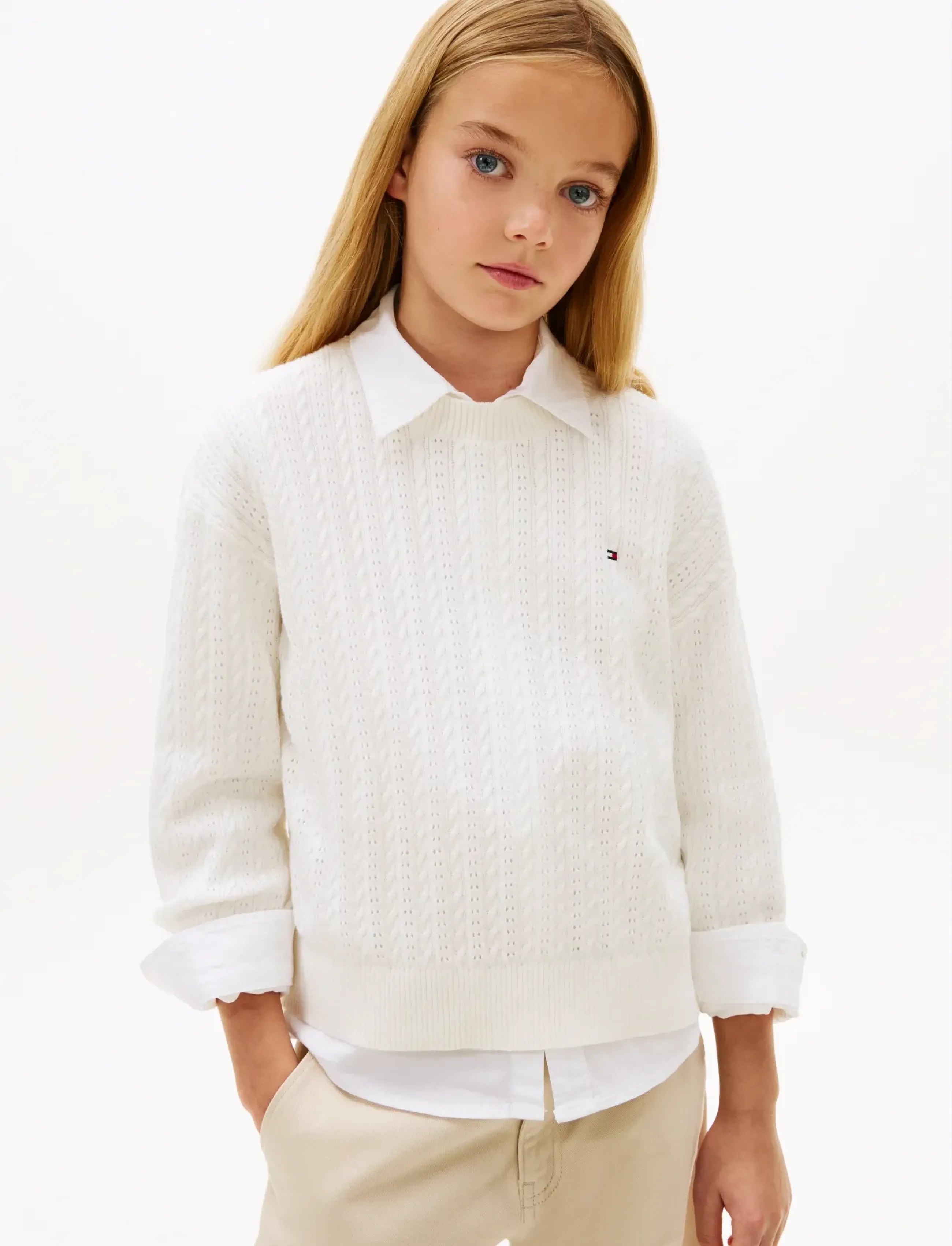 Tommy Hilfiger POINTELLE CABLE SWEATER - Pullover - IVORY SILK / white