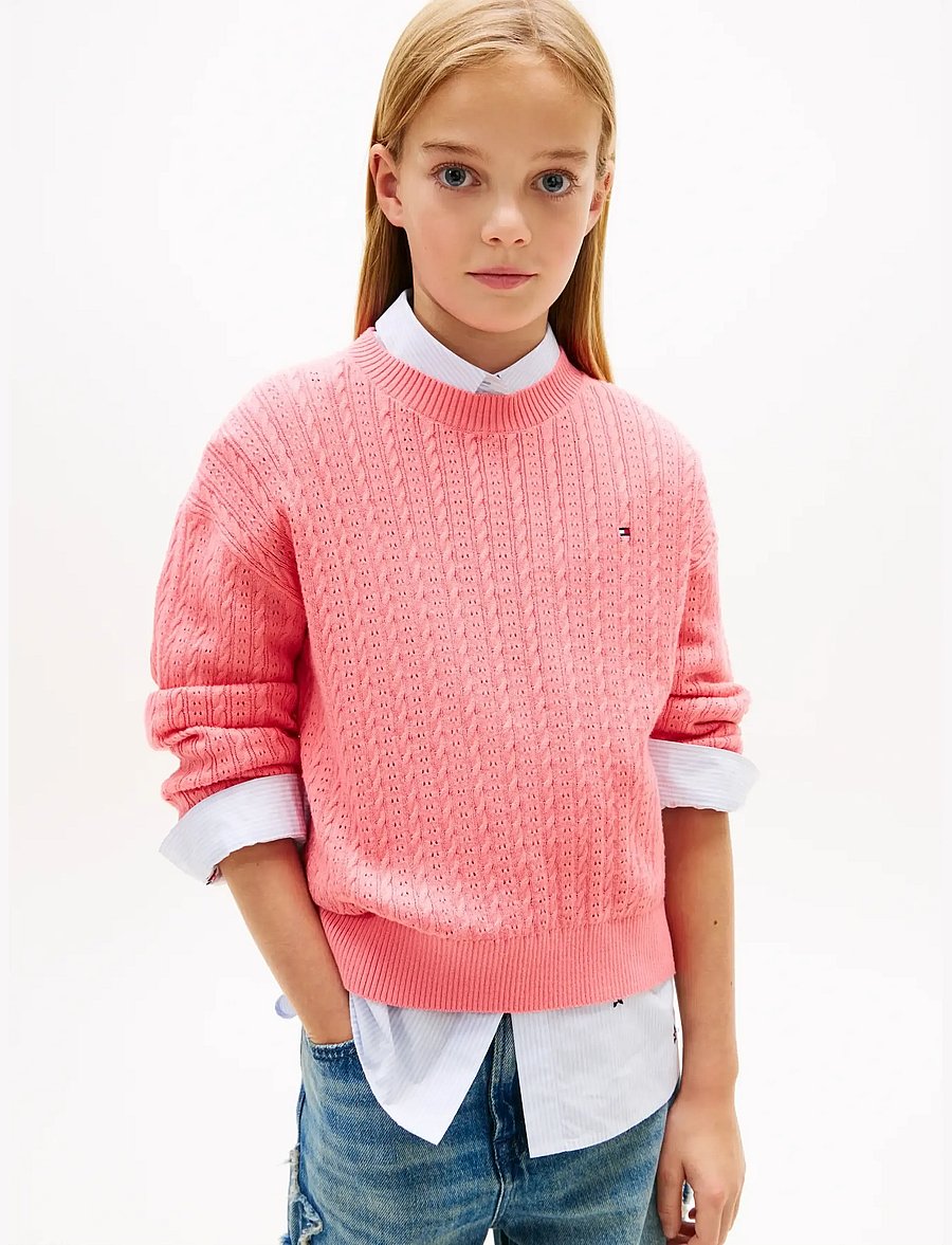 Tommy Hilfiger - POINTELLE CABLE SWEATER - pullover - tropical blush - 0