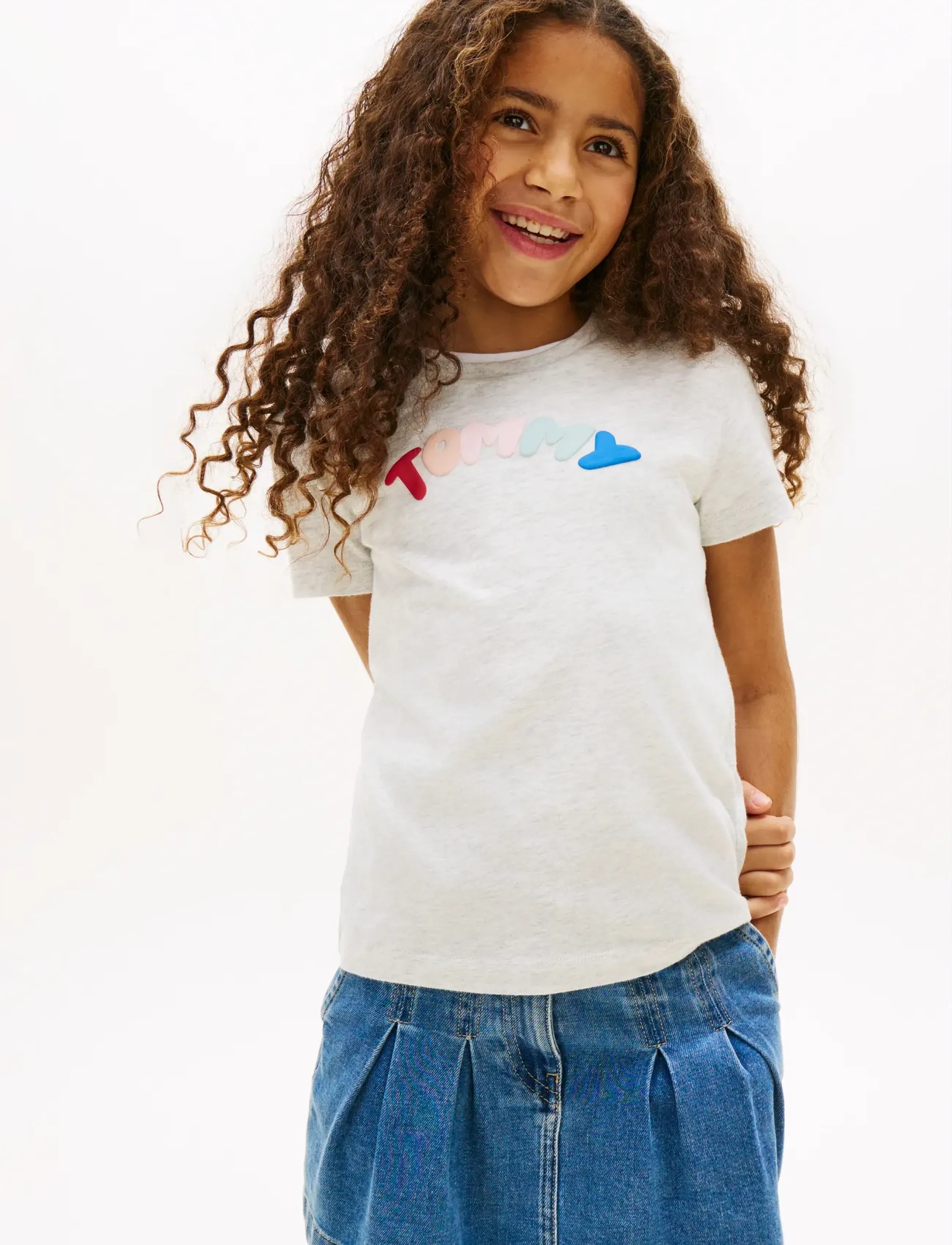 Tommy Hilfiger Tommy Puff Print Tee Ss, 128, Grey, T-Shirts > Kortærmede, Børn