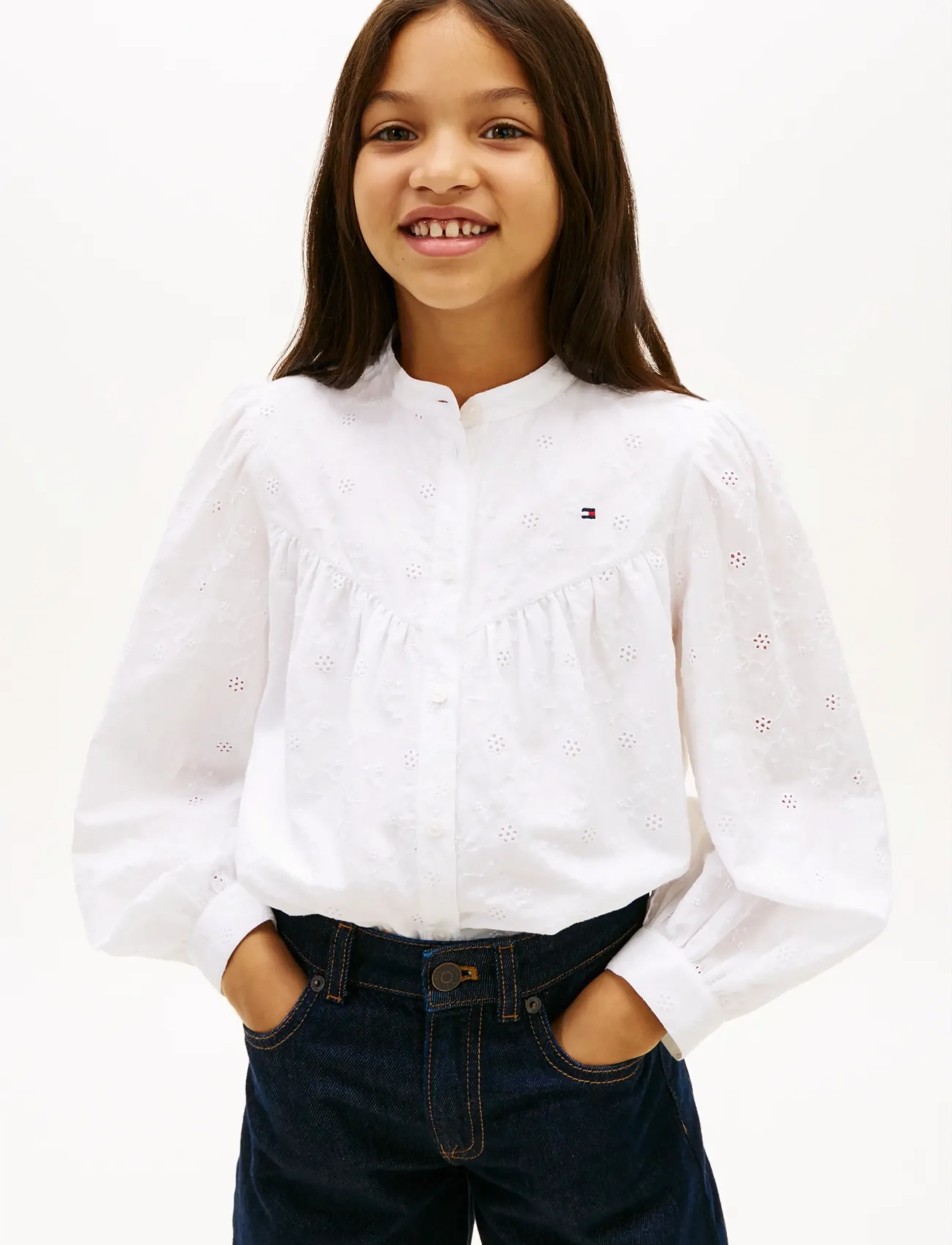 Tommy Hilfiger Broderie Anglaise Shirt Ls, 152, Oberteile, Weiß - Blouses & Tunics, Kinder