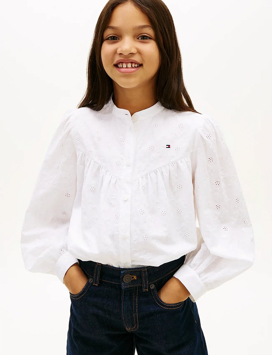 Tommy Hilfiger - BRODERIE ANGLAISE SHIRT LS - bluser & tunikaer - white - 0